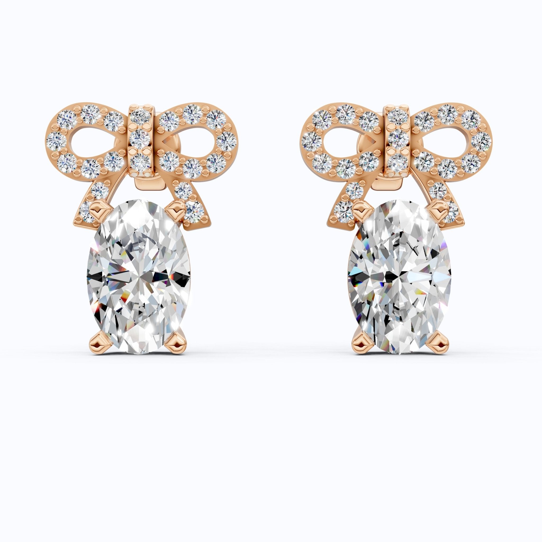 Luxury Ribbon Bow Pavé Oval Stud Earrings in Lab Grown Diamond - 14k Solid Gold, Handmade Jewelry for Women, Everyday Jewelry - Shoora Designs