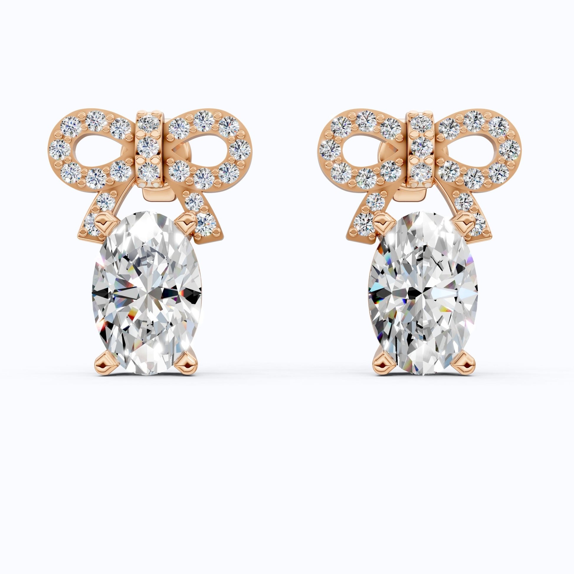 Luxury Ribbon Bow Pavé Oval Stud Earrings in Lab Grown Diamond - 14k Solid Gold, Handmade Jewelry for Women, Everyday Jewelry - Shoora Designs