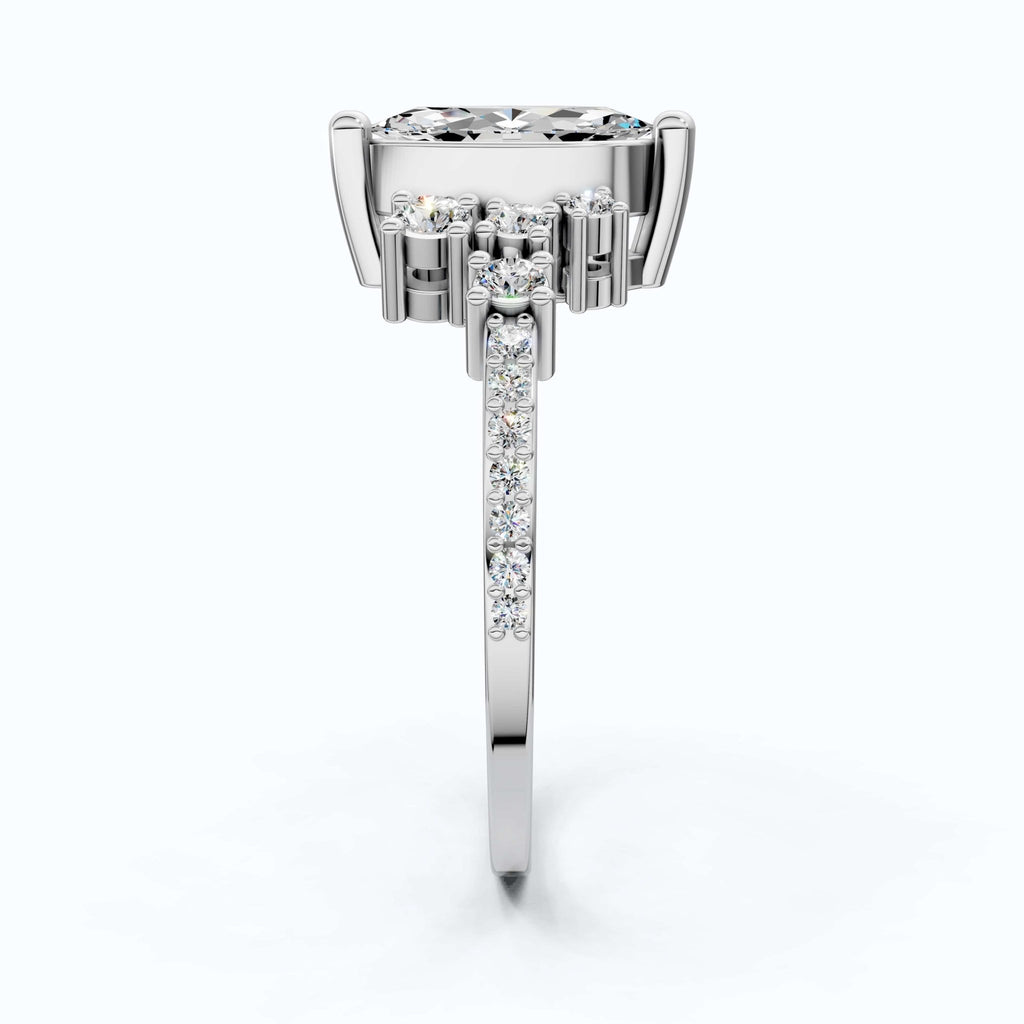 Marquise Cluster Halo Pave Engagement Ring in 14K Yellow Gold, 0.74 TCW Marquise/Round Cut Lab Created Diamonds, Handmade Jewelry, Anniversary Gift - Shoora Designs