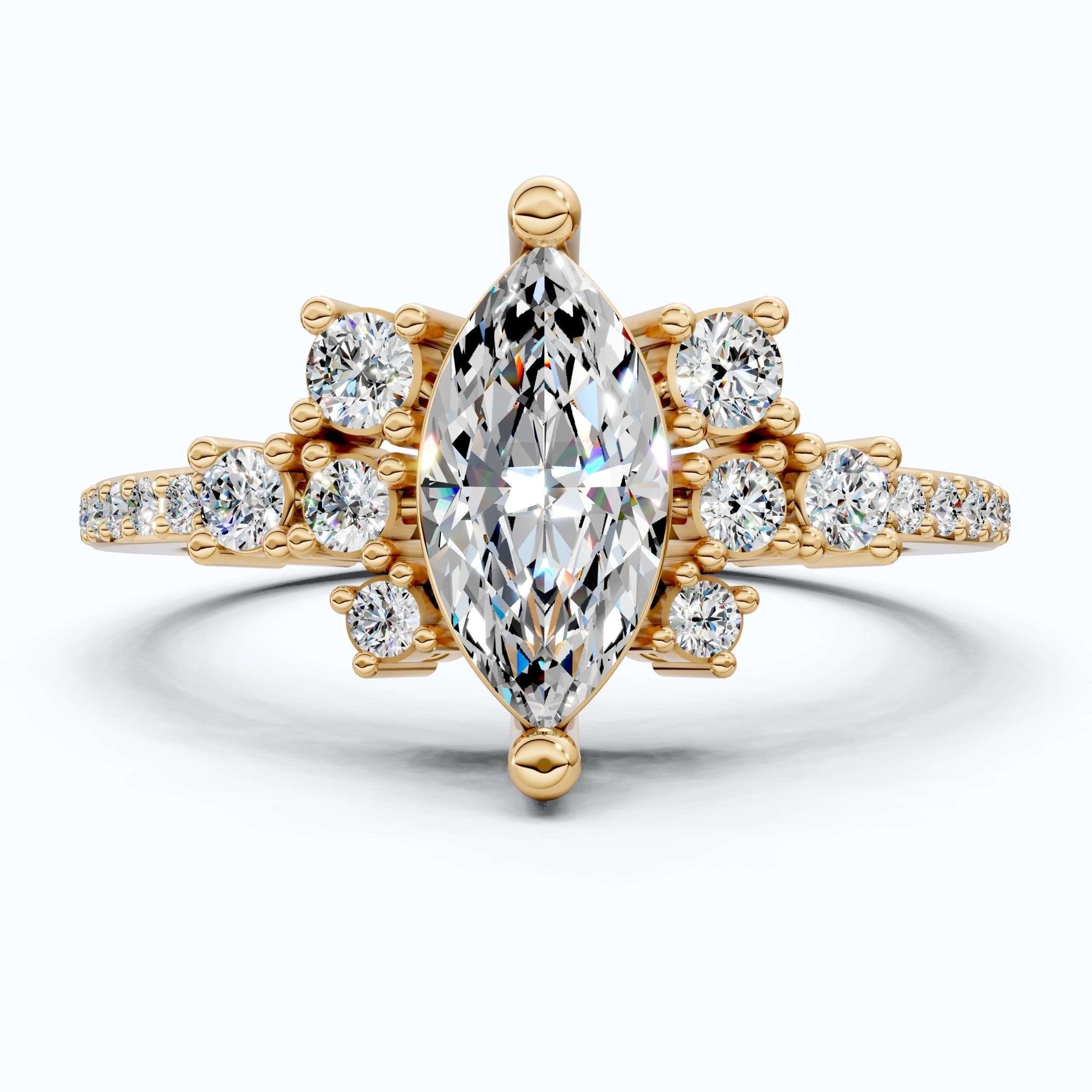 Marquise Cluster Halo Pave Engagement Ring in 14K Yellow Gold, 0.74 TCW Marquise/Round Cut Lab Created Diamonds, Handmade Jewelry, Anniversary Gift - Shoora Designs