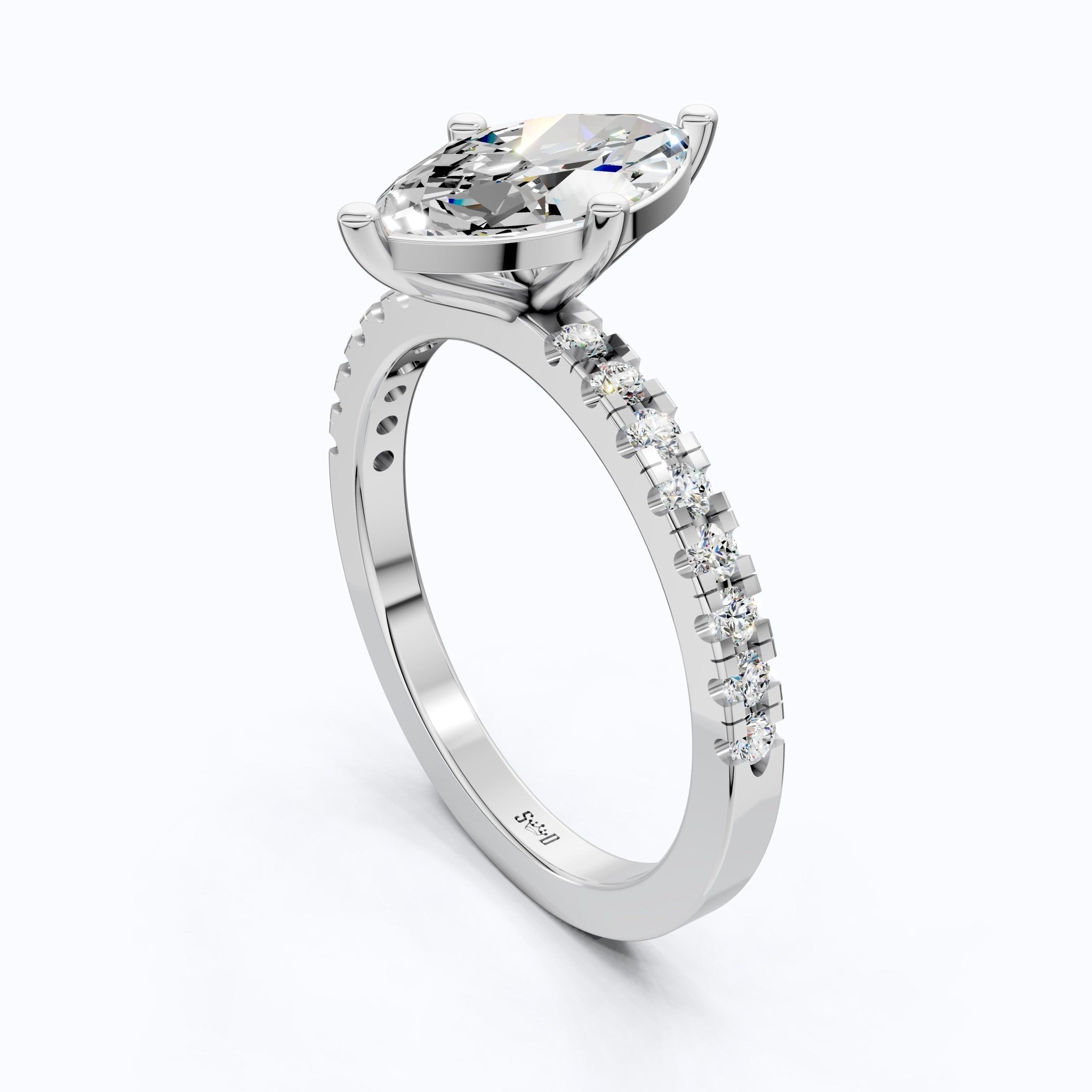 Marquise Cut Pavé Engagement Ring in 14K Solid Gold, 1.25 Marquise Cut Lab Grown Diamond, Anniversary Gift for Her - Shoora Designs