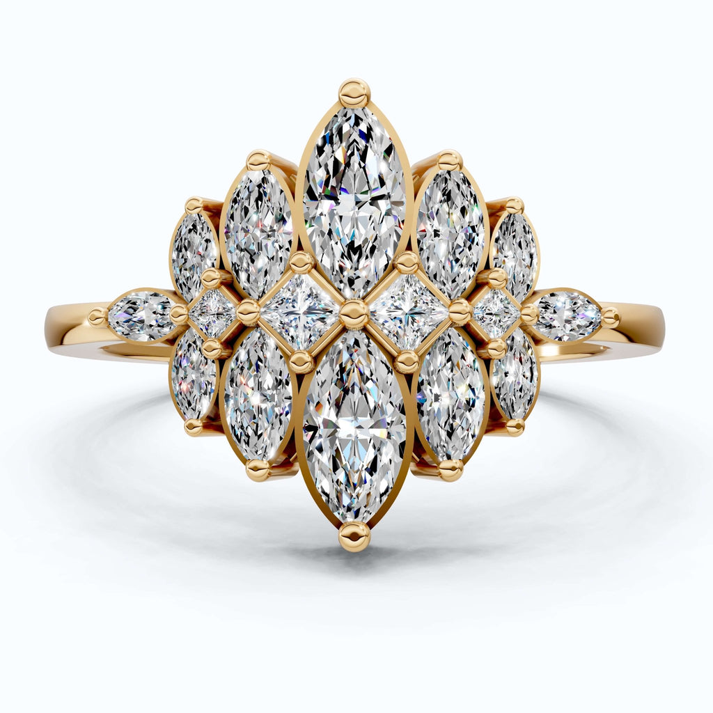 Marquise Floral Cluster Engagement Ring in 14k Solid Gold, 0.62 TCW Marquise/Princess Cut Lab Diamonds, Bridal Jewelry, Anniversary Gift for Her - Shoora Designs