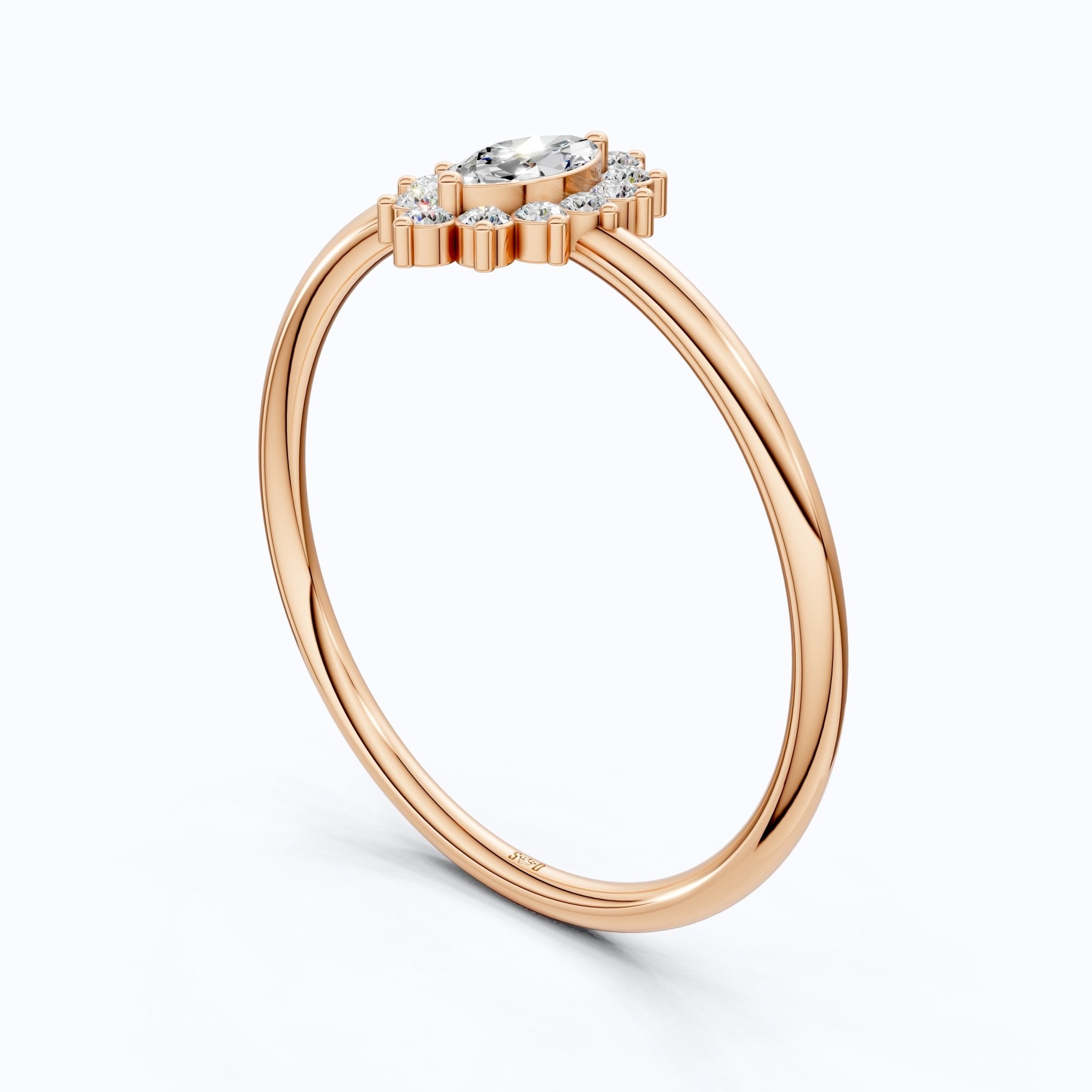 Marquise Floral Halo Cluster Engagement Ring in 14k Solid Gold, Unique Halo Wedding Band, Birthday Gift for Wife, Handmade Jewelry - Shoora Designs