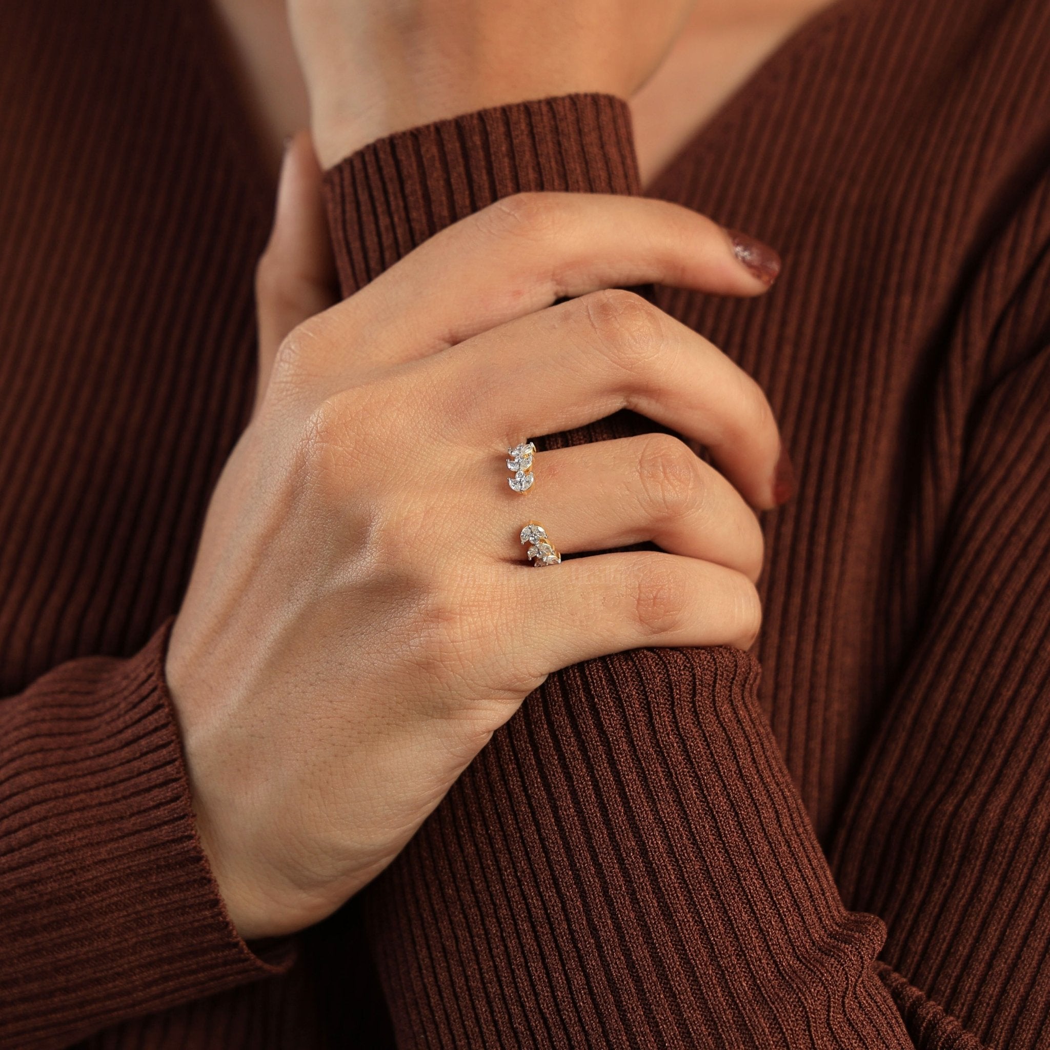 Marquise Halo Bridal Set with Contoured Diamond Open Band in Lab Grown Diamond –14k Solid Gold, Unique Ring Set, Anniversary Gift for Women - Shoora Designs