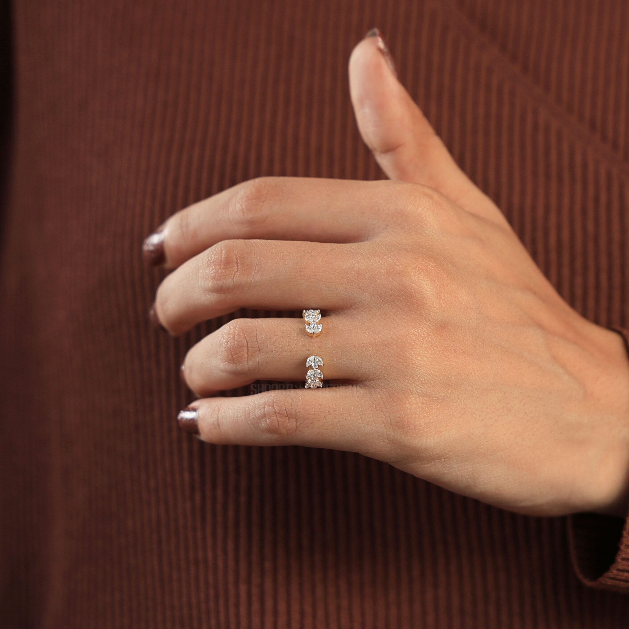 Marquise Halo Bridal Set with Contoured Diamond Open Band in Lab Grown Diamond –14k Solid Gold, Unique Ring Set, Anniversary Gift for Women - Shoora Designs