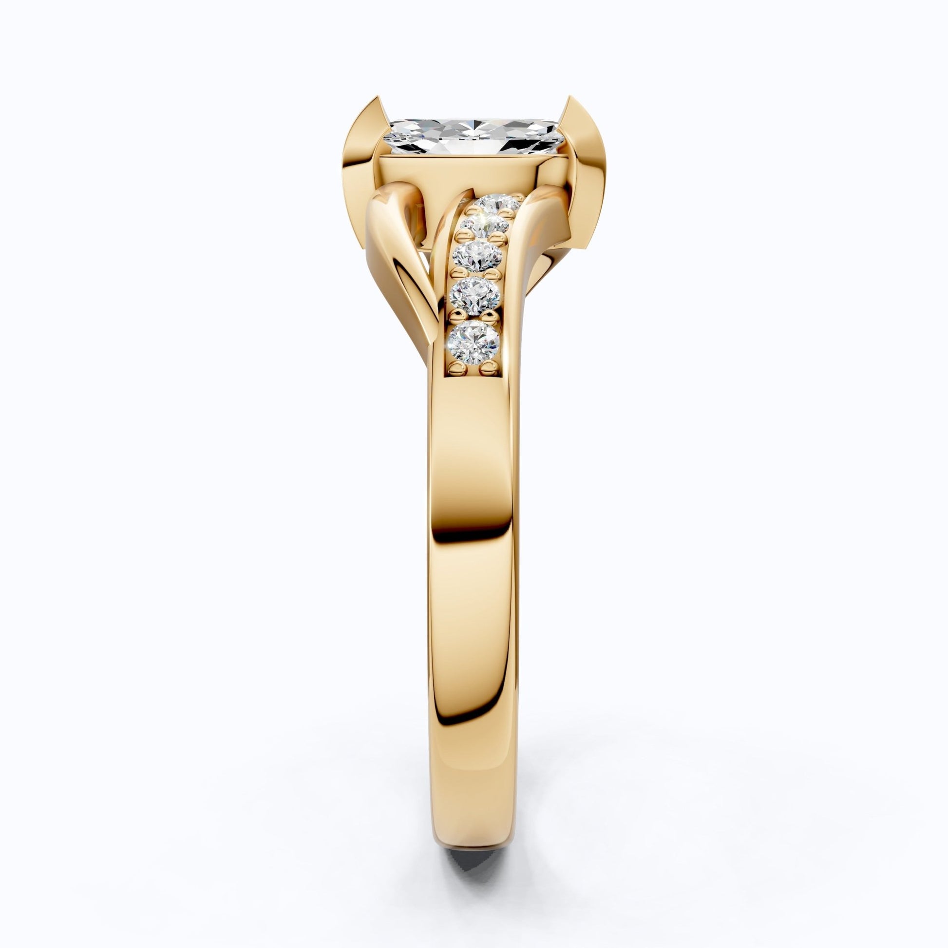 Marquise Split Shank Pave Engagement Ring in 14k Solid Gold, 0.43 TCW Marquise/Round Cut Sculpted Twist Unique Ring, Everyday Gift for Women - Shoora Designs