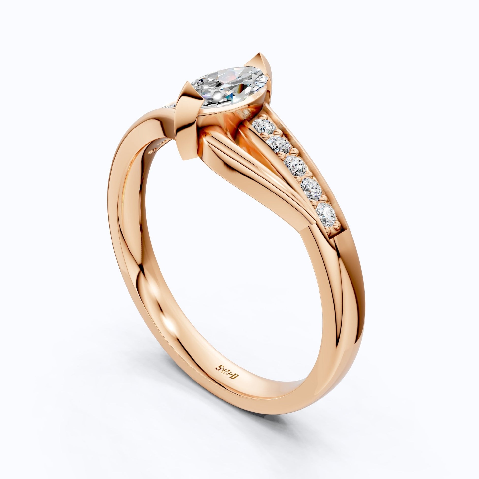 Marquise Split Shank Pave Engagement Ring in 14k Solid Gold, 0.43 TCW Marquise/Round Cut Sculpted Twist Unique Ring, Everyday Gift for Women - Shoora Designs