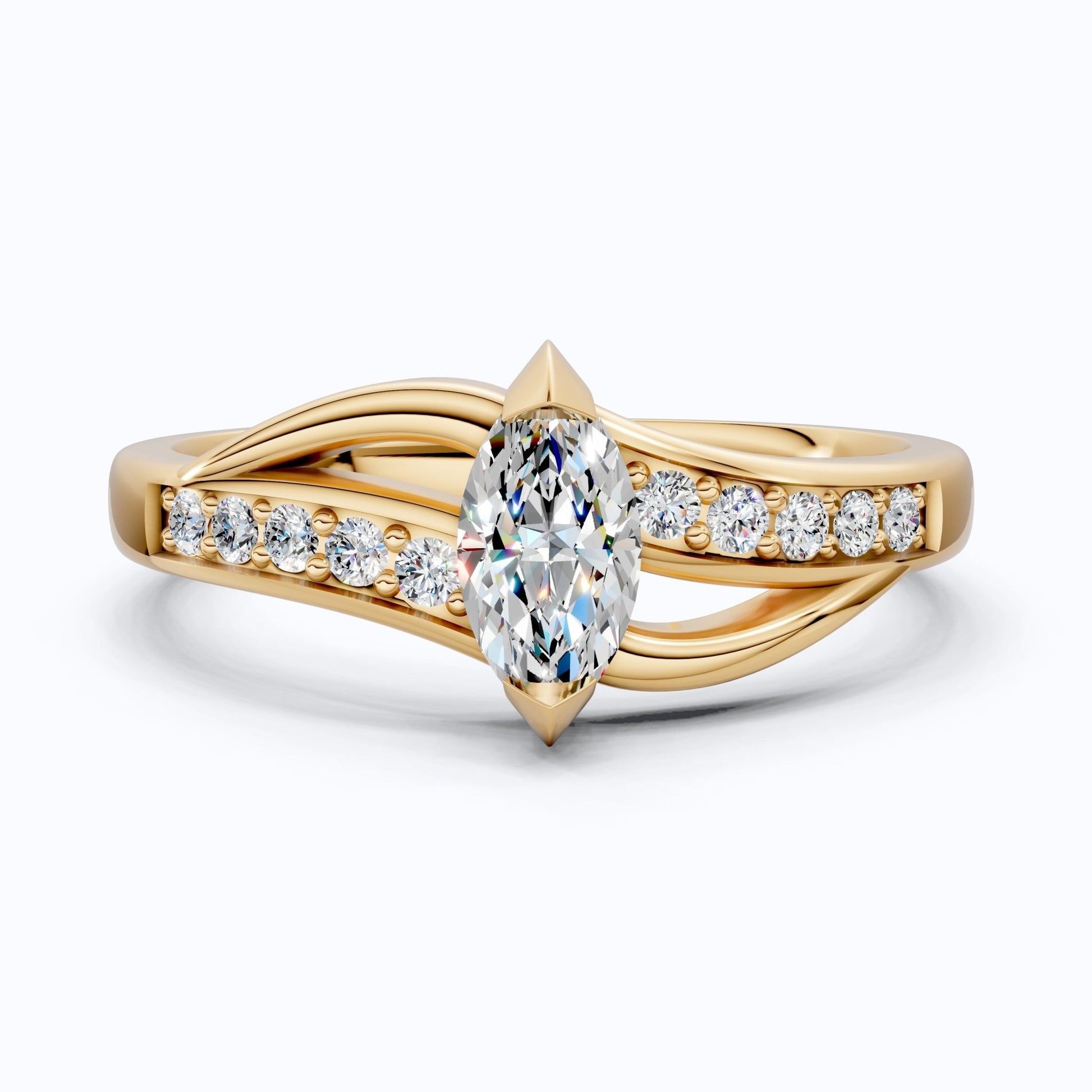 Marquise Split Shank Pave Engagement Ring in 14k Solid Gold, 0.43 TCW Marquise/Round Cut Sculpted Twist Unique Ring, Everyday Gift for Women - Shoora Designs