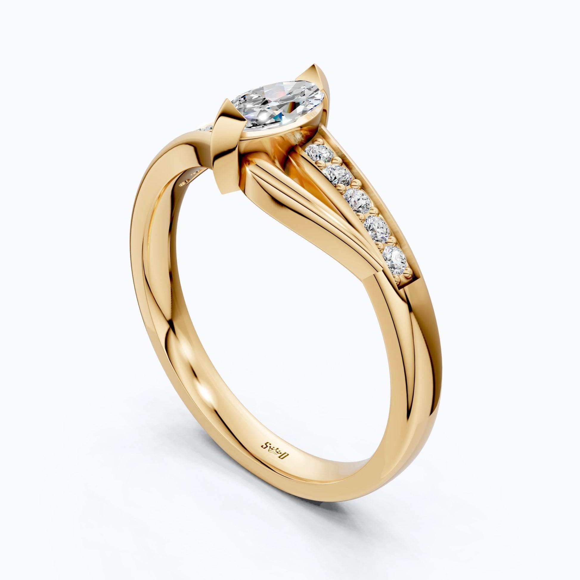 Marquise Split Shank Pave Engagement Ring in 14k Solid Gold, 0.43 TCW Marquise/Round Cut Sculpted Twist Unique Ring, Everyday Gift for Women - Shoora Designs