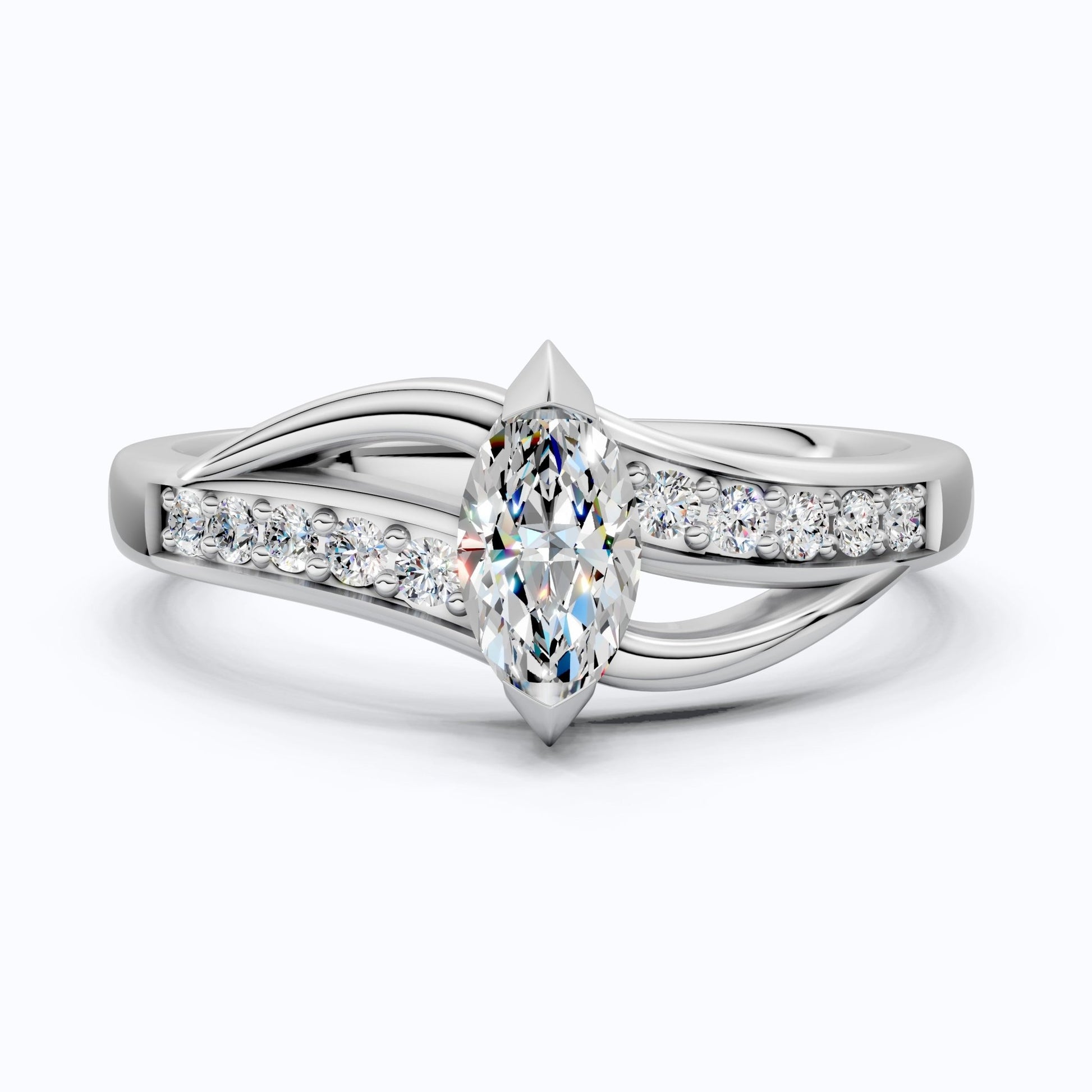 Marquise Split Shank Pave Engagement Ring in 14k Solid Gold, 0.43 TCW Marquise/Round Cut Sculpted Twist Unique Ring, Everyday Gift for Women - Shoora Designs
