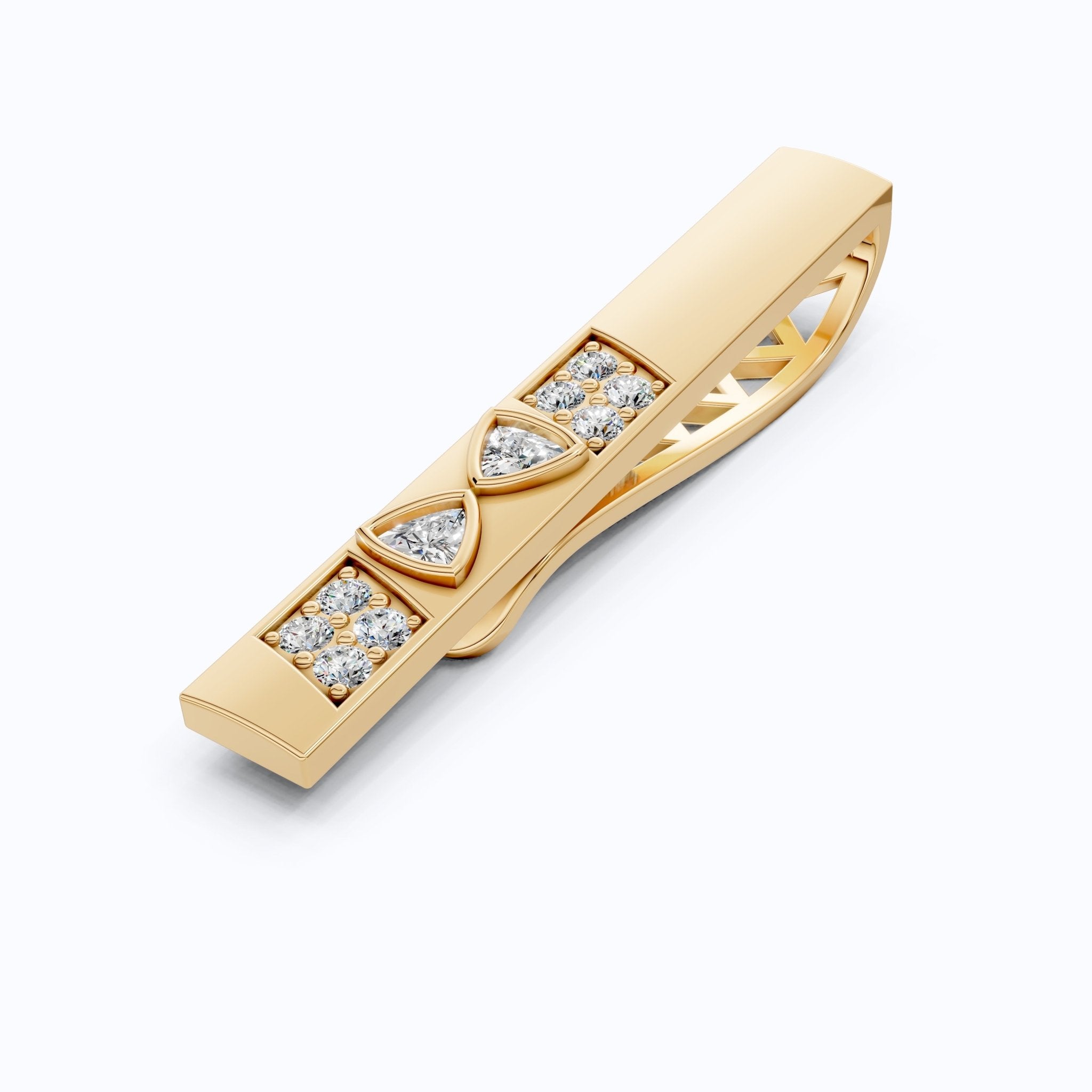 Men’s Modern Tie Pin in 14K Gold, Trillion Lab Grown Diamond Accent, Handmade Groom Wedding Accessories, Luxury Gift for Him - Shoora Designs