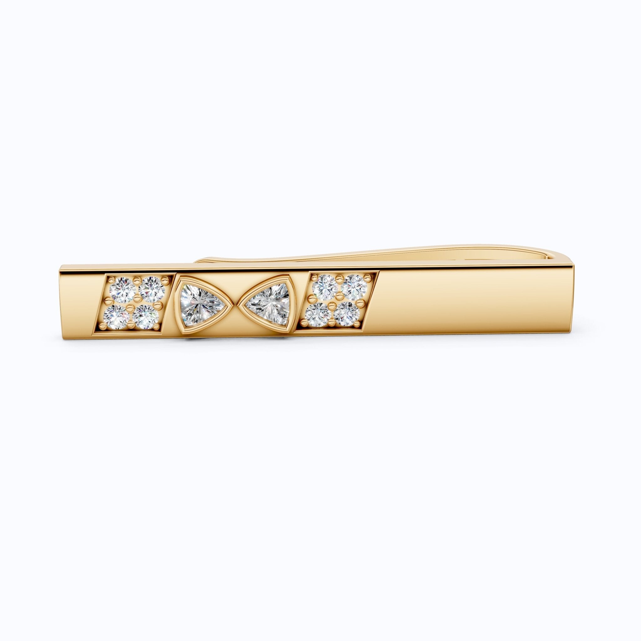 Men’s Modern Tie Pin in 14K Gold, Trillion Lab Grown Diamond Accent, Handmade Groom Wedding Accessories, Luxury Gift for Him - Shoora Designs