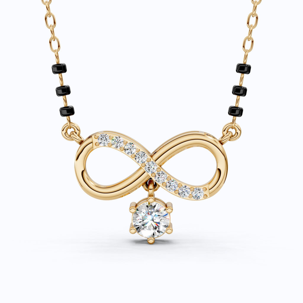 Minimal Infinity Symbol Tanmaniya Necklace in 14K Solid Gold, 0.68 TCW Round Cut Lab Created Diamonds, Everyday jewelry, Bridal Gift For Her - Shoora Designs