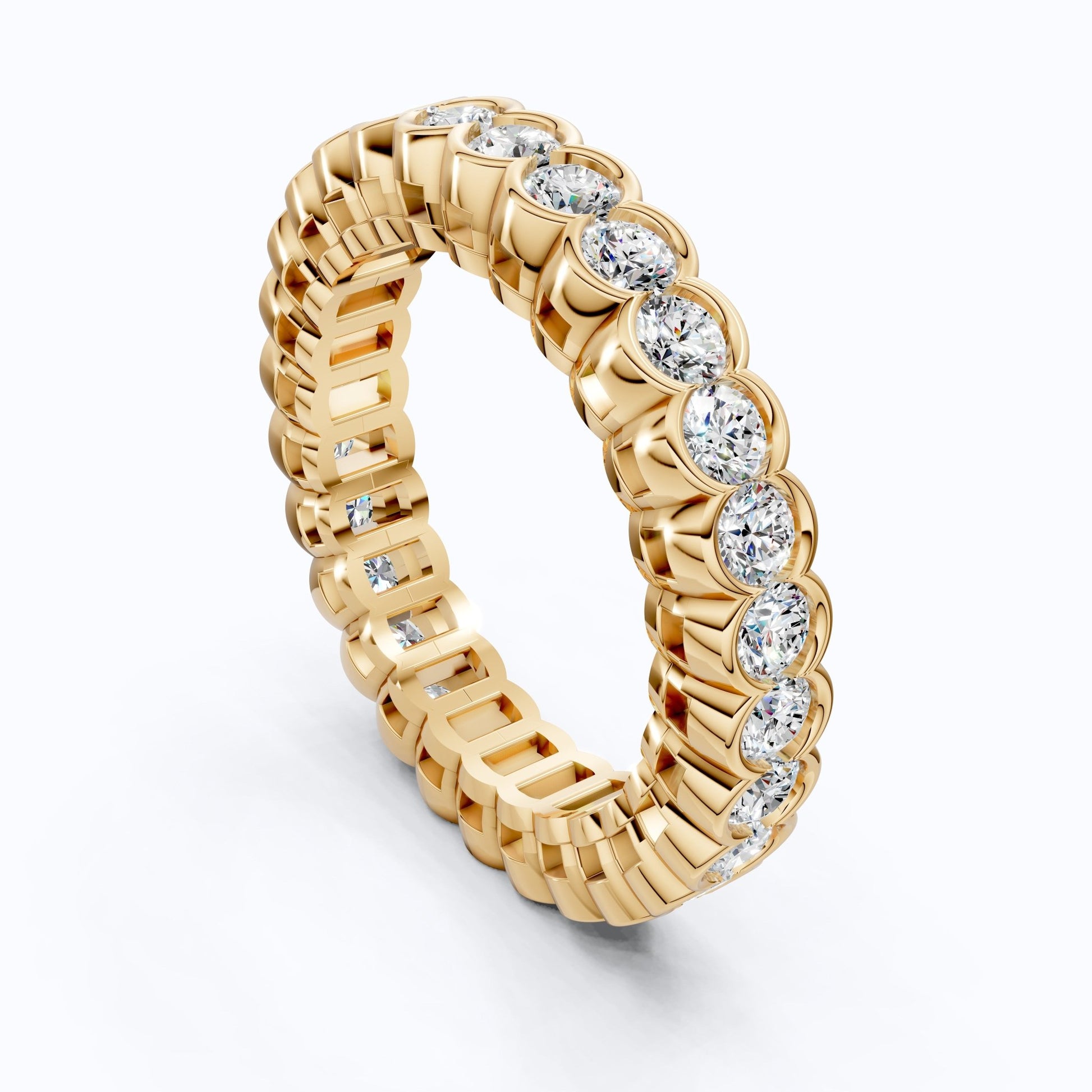 Minimalist Bezel Full Eternity Wedding Band in 14k Solid Gold, 1.85 TCW Round Cut Lab Grown Diamonds, Birthday Gift for Her, Christmas Gift - Shoora Designs