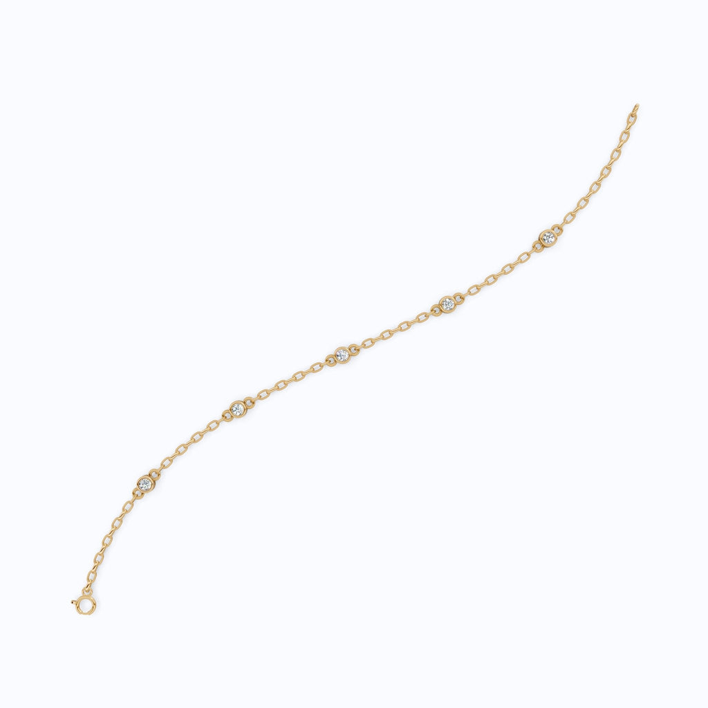 Minimalist Bezel Set Station Chain Bracelet in 14k Solid Gold, 0.35 TCW Round Cut Lab Grown Diamonds, Handmade Bridal Jewelry, Anniversary Gift for Her - Shoora Designs