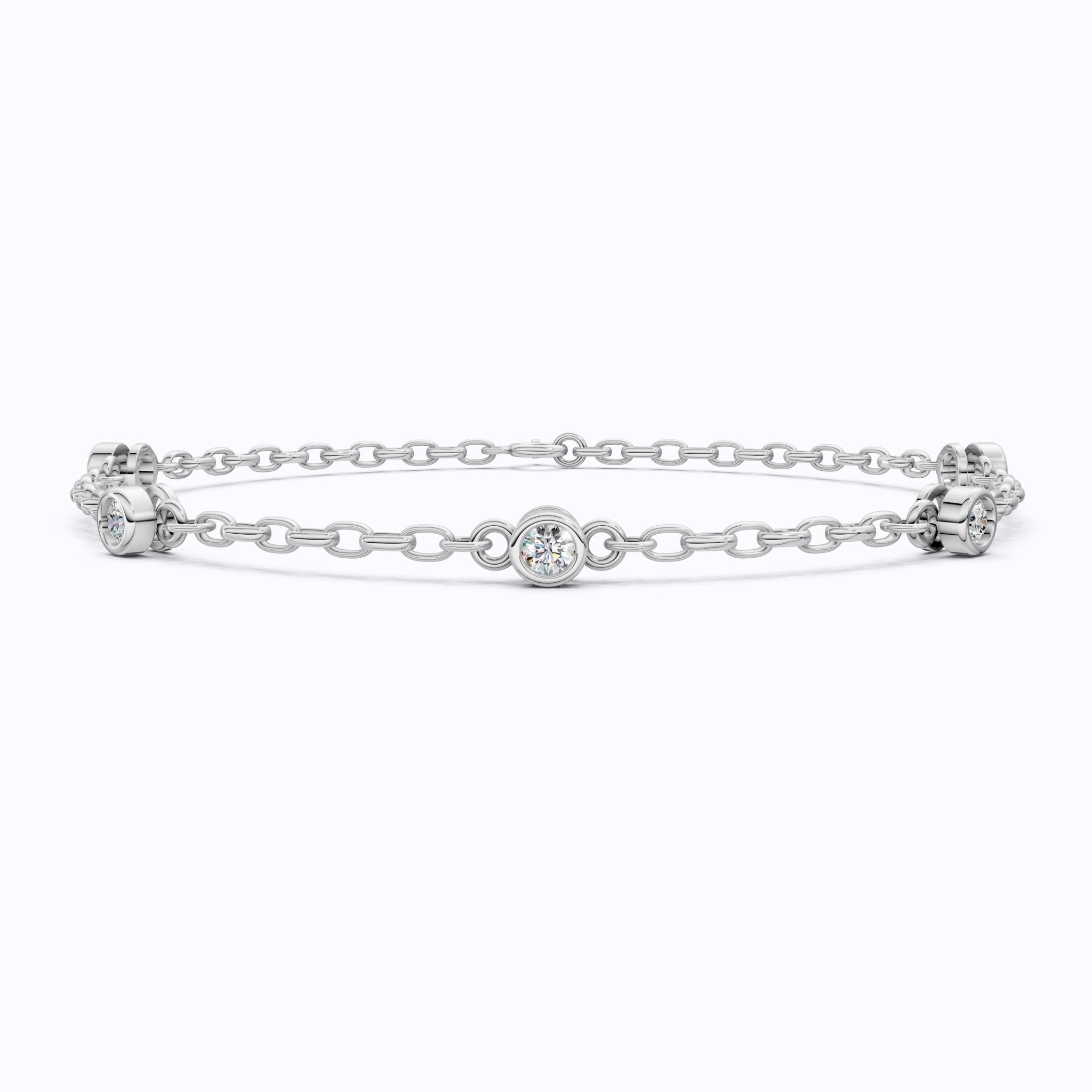 Minimalist Bezel Set Station Chain Bracelet in 14k Solid Gold, 0.35 TCW Round Cut Lab Grown Diamonds, Handmade Bridal Jewelry, Anniversary Gift for Her - Shoora Designs