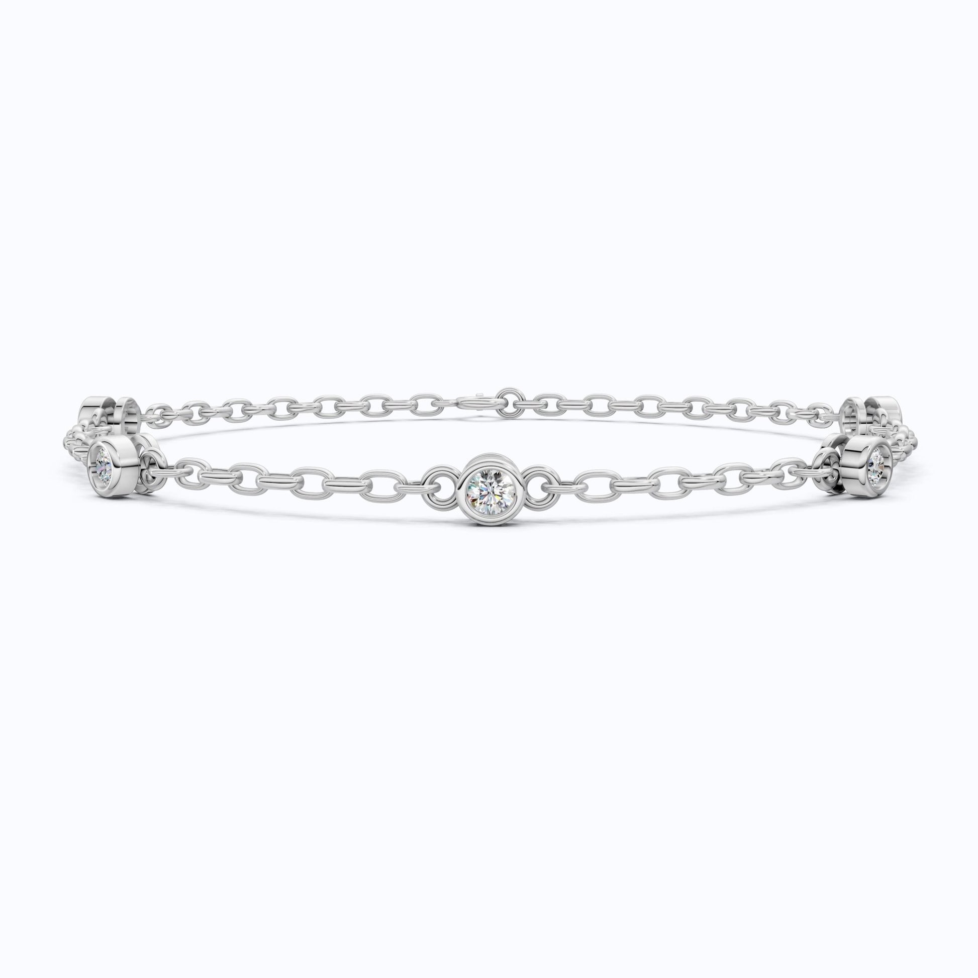 Minimalist Bezel Set Station Chain Bracelet in 14k Solid Gold, 0.35 TCW Round Cut Lab Grown Diamonds, Handmade Bridal Jewelry, Anniversary Gift for Her - Shoora Designs