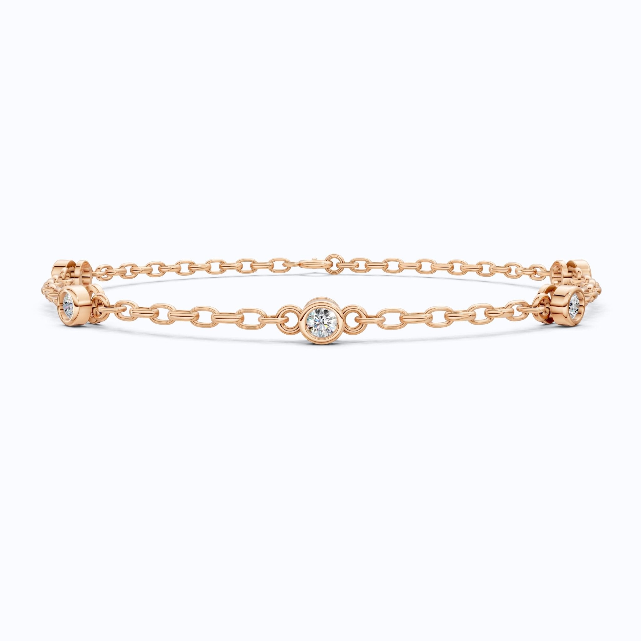 Minimalist Bezel Set Station Chain Bracelet in 14k Solid Gold, 0.35 TCW Round Cut Lab Grown Diamonds, Handmade Bridal Jewelry, Anniversary Gift for Her - Shoora Designs