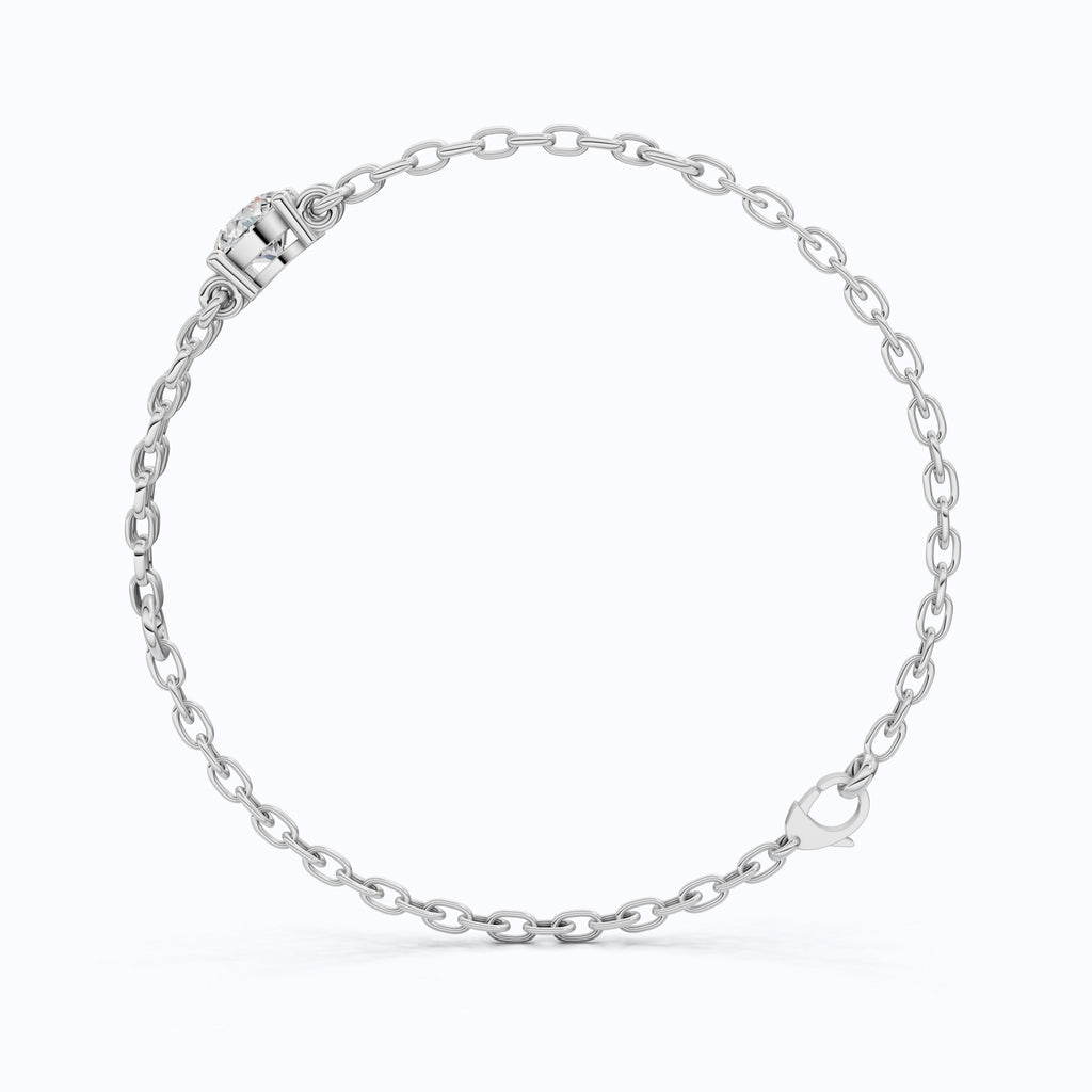 Minimalist Bezel Solitaire Double - Chain Bracelet in 14k Solid Gold, 1.00 CT Round Cut Lab Grown Diamond, Wedding Bracelet Gift for Women - Shoora Designs