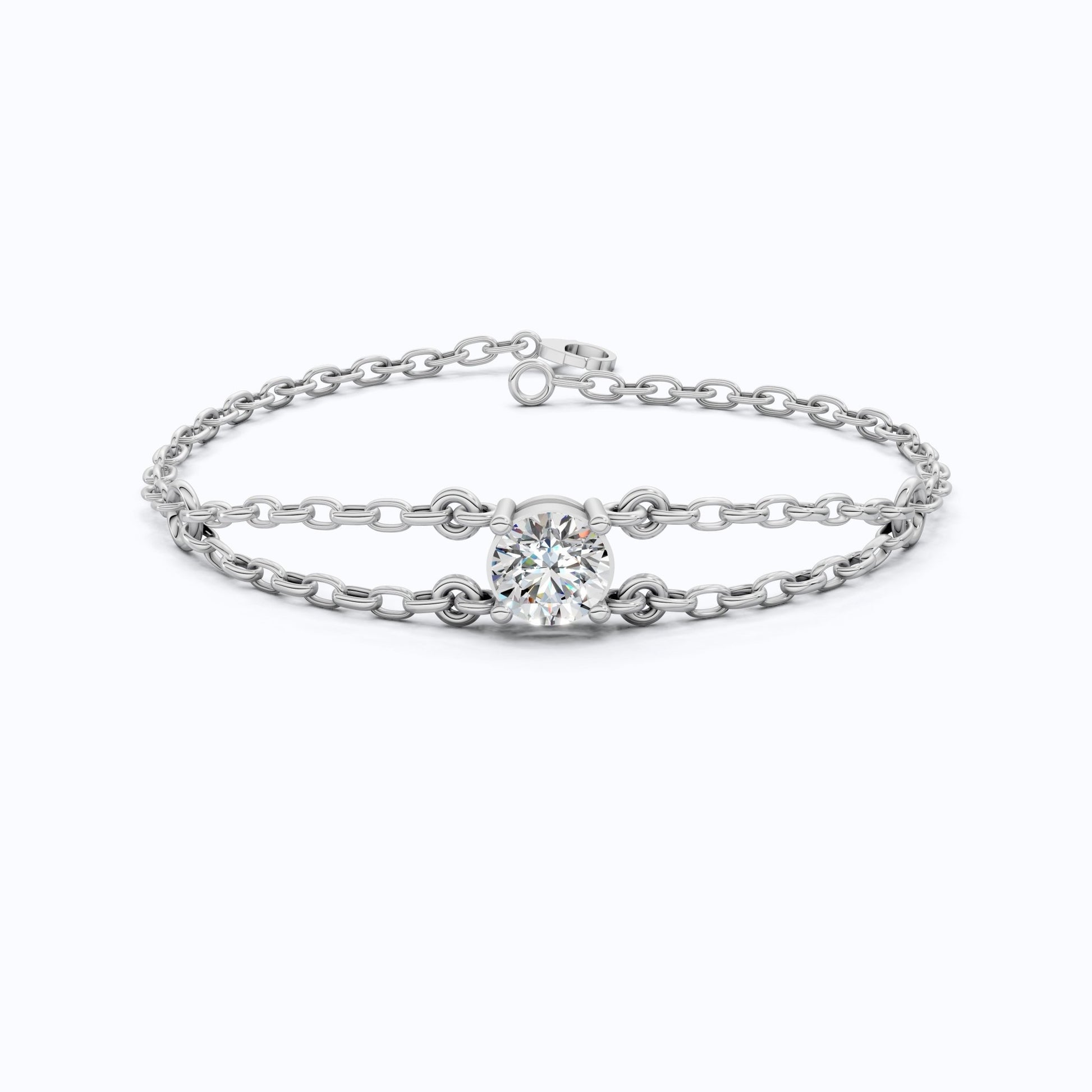 Minimalist Bezel Solitaire Double - Chain Bracelet in 14k Solid Gold, 1.00 CT Round Cut Lab Grown Diamond, Wedding Bracelet Gift for Women - Shoora Designs