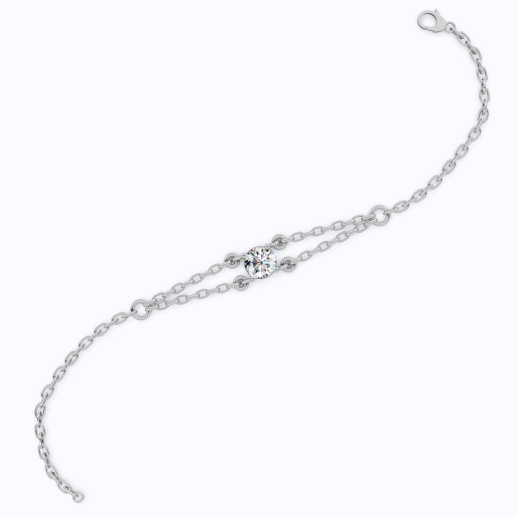 Minimalist Bezel Solitaire Double - Chain Bracelet in 14k Solid Gold, 1.00 CT Round Cut Lab Grown Diamond, Wedding Bracelet Gift for Women - Shoora Designs