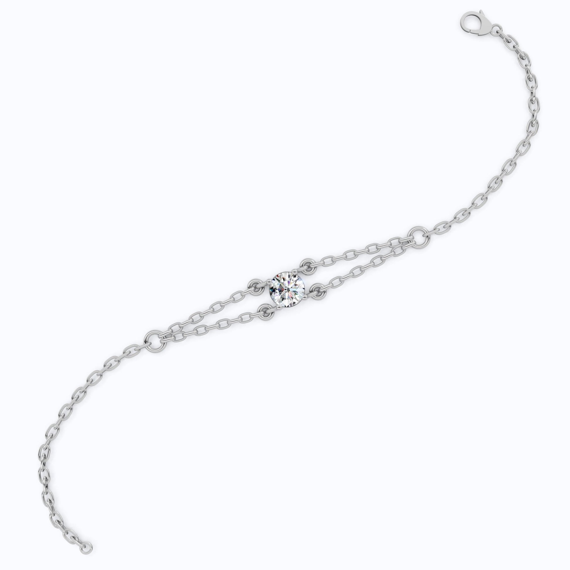 Minimalist Bezel Solitaire Double - Chain Bracelet in 14k Solid Gold, 1.00 CT Round Cut Lab Grown Diamond, Wedding Bracelet Gift for Women - Shoora Designs