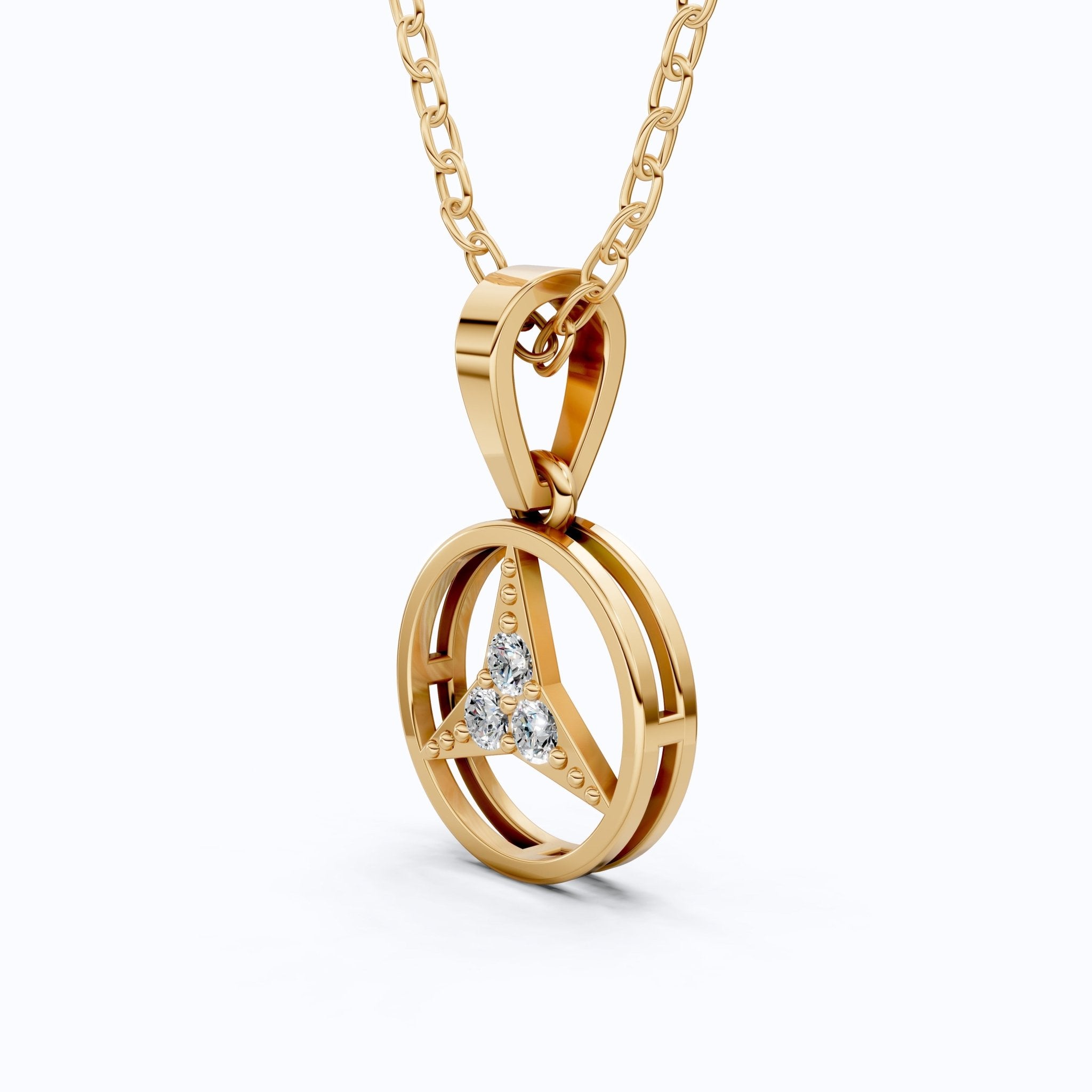 Minimalist Circle Three - Stone Wedding Pendant in 14k Solid Gold, 0.08 TCW Round Cut Lab Diamonds, Symbolic Gift for Her - Shoora Designs