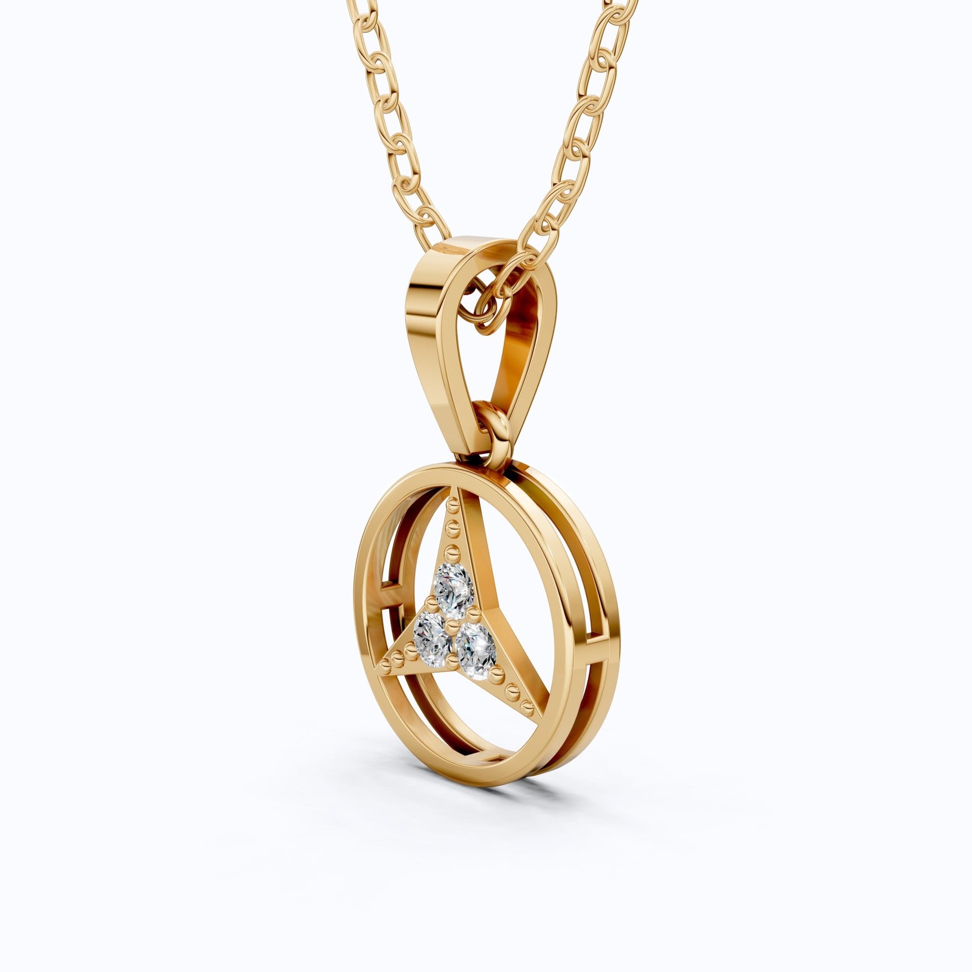 Minimalist Circle Three - Stone Wedding Pendant in 14k Solid Gold, 0.08 TCW Round Cut Lab Diamonds, Symbolic Gift for Her - Shoora Designs