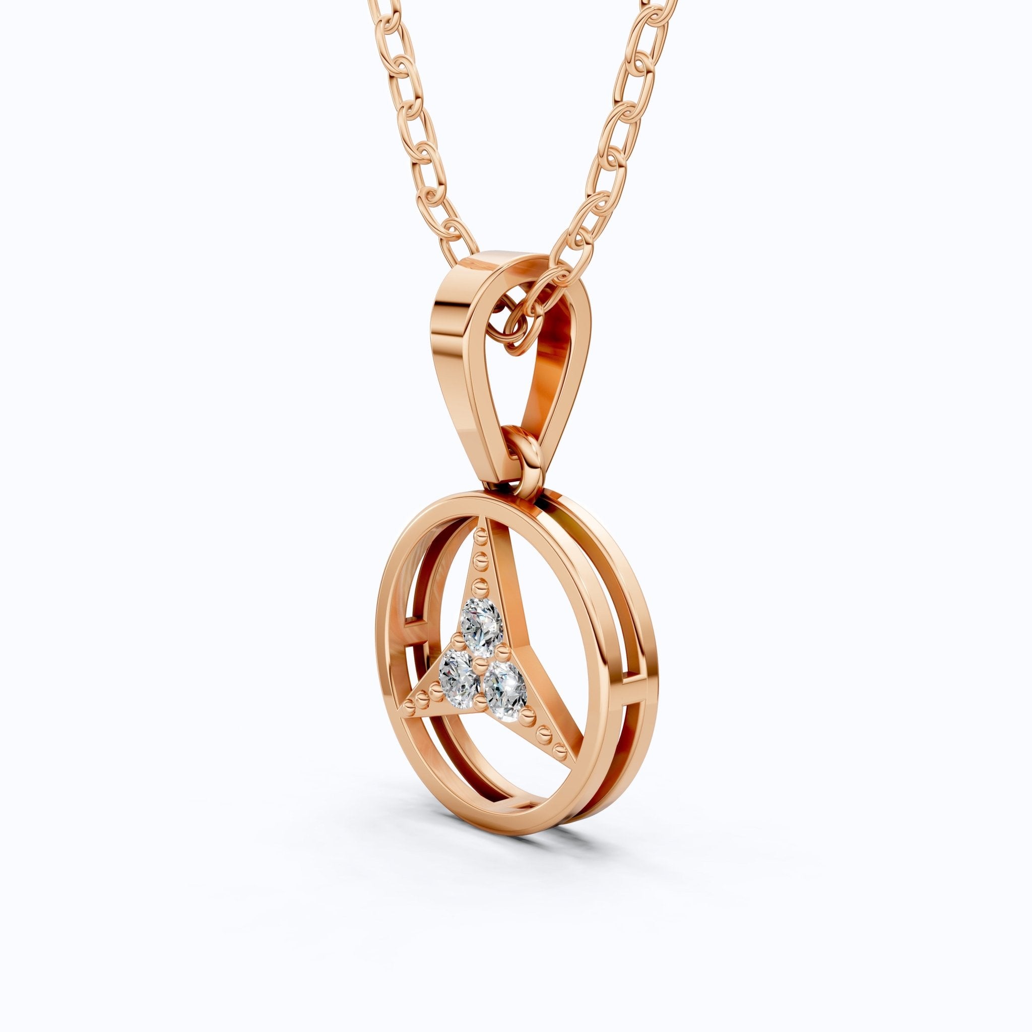 Minimalist Circle Three - Stone Wedding Pendant in 14k Solid Gold, 0.08 TCW Round Cut Lab Diamonds, Symbolic Gift for Her - Shoora Designs