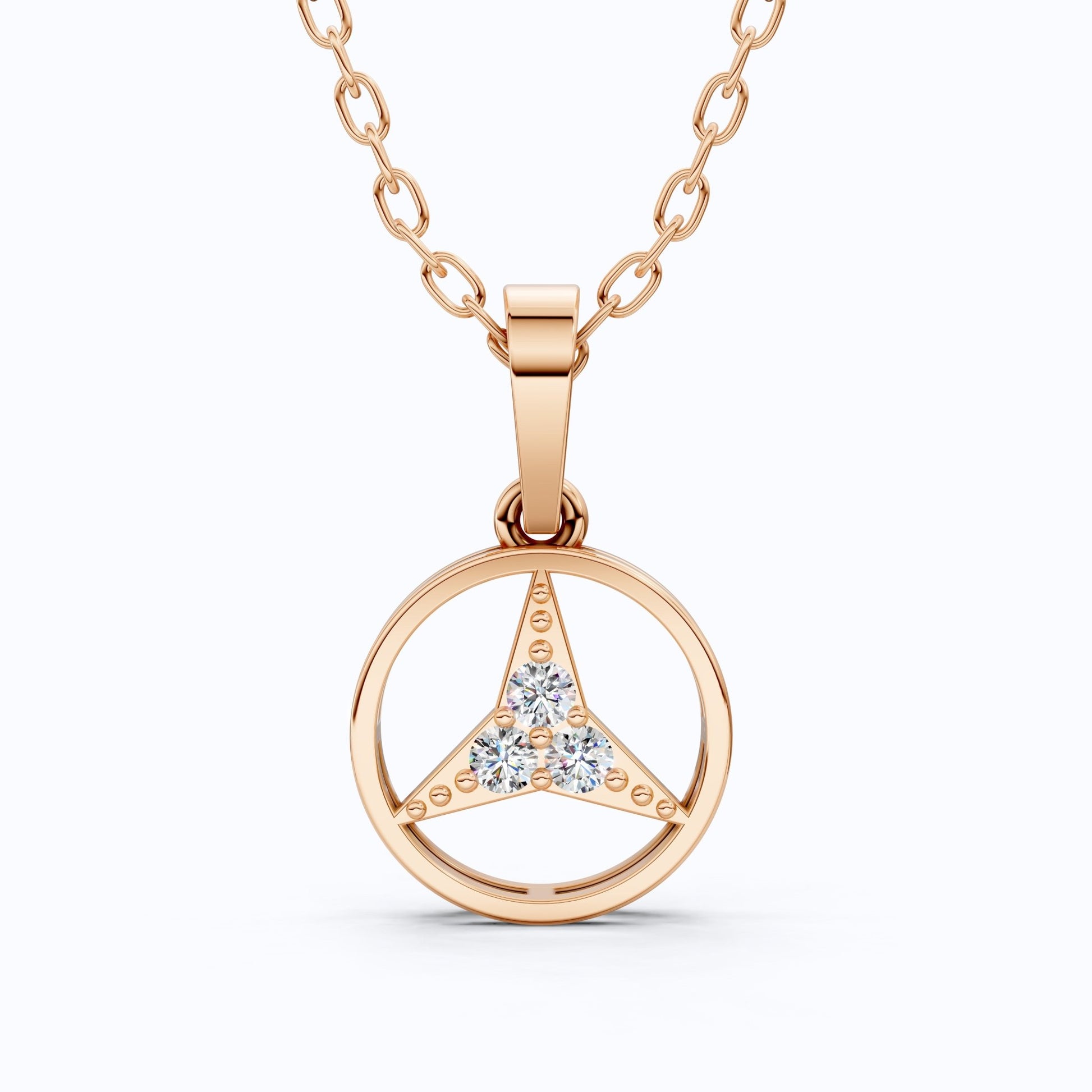 Minimalist Circle Three - Stone Wedding Pendant in 14k Solid Gold, 0.08 TCW Round Cut Lab Diamonds, Symbolic Gift for Her - Shoora Designs