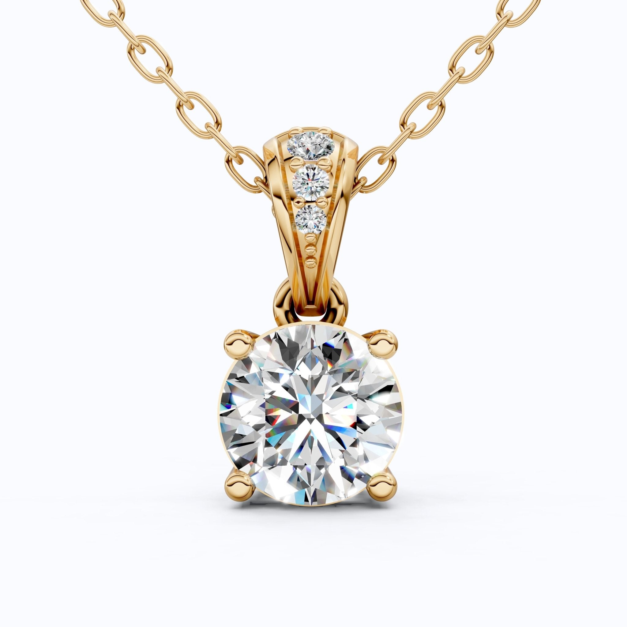 Minimalist Classic Solitaire Wedding Pendant in 14K Solid Gold, 1.00 CT Round Cut Lab Diamond, Anniversary Gift for Her, Handmade Everyday Pendant - Shoora Designs