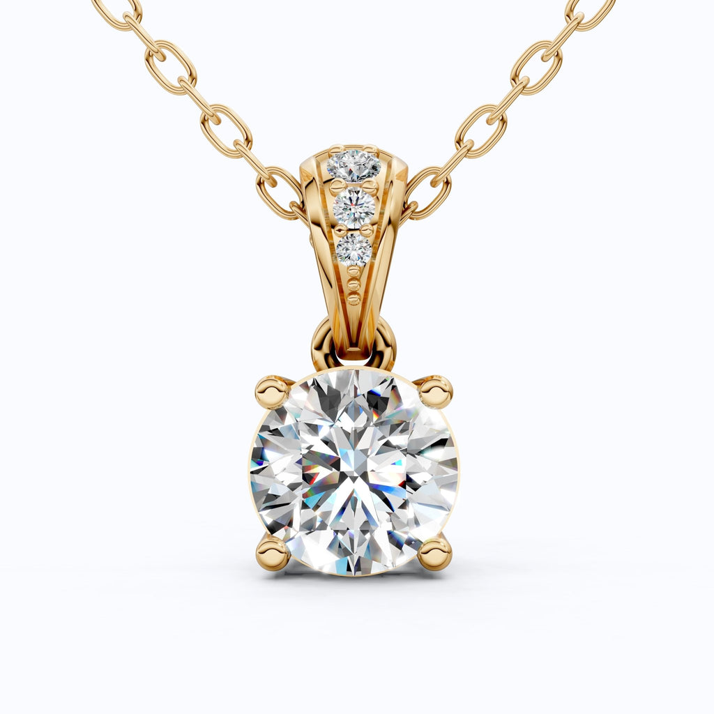 Minimalist Classic Solitaire Wedding Pendant in 14K Solid Gold, 1.00 CT Round Cut Lab Diamond, Anniversary Gift for Her, Handmade Everyday Pendant - Shoora Designs