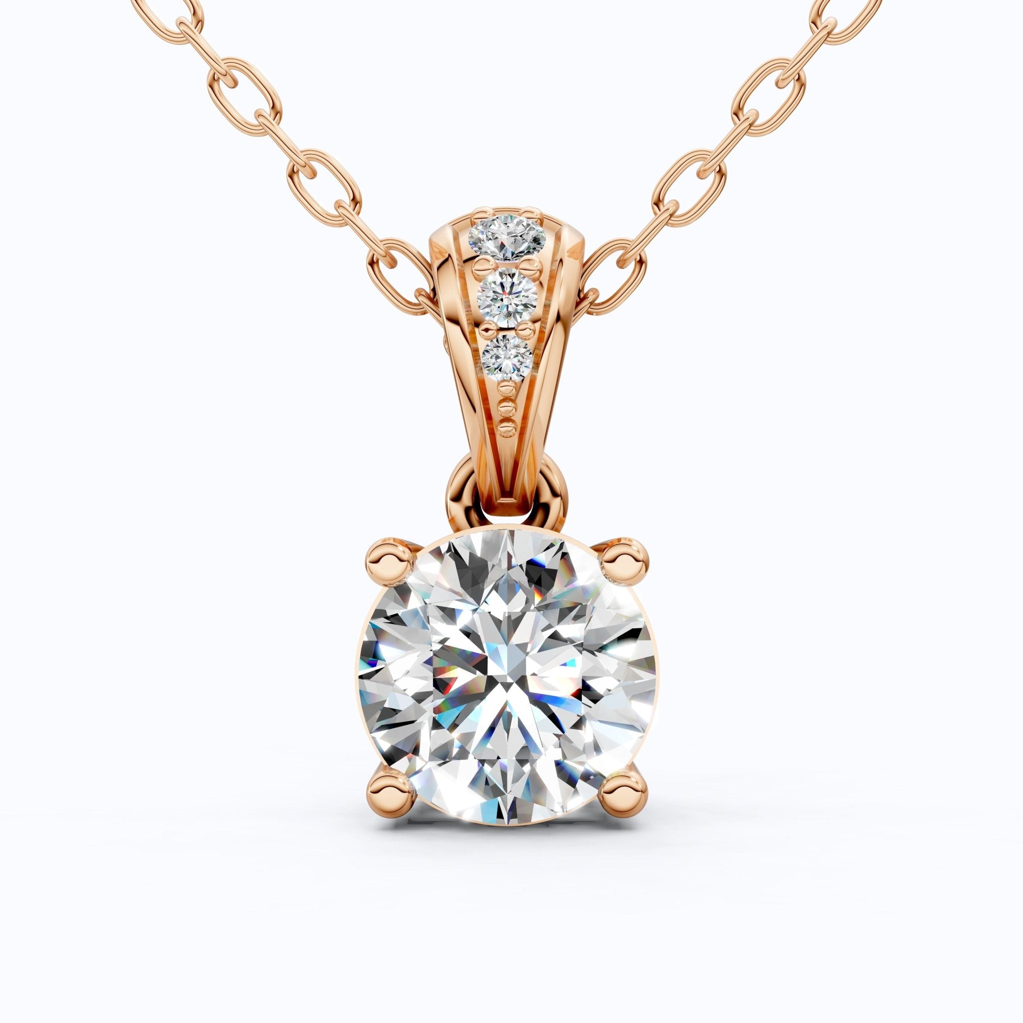 Minimalist Classic Solitaire Wedding Pendant in 14K Solid Gold, 1.00 CT Round Cut Lab Diamond, Anniversary Gift for Her, Handmade Everyday Pendant - Shoora Designs