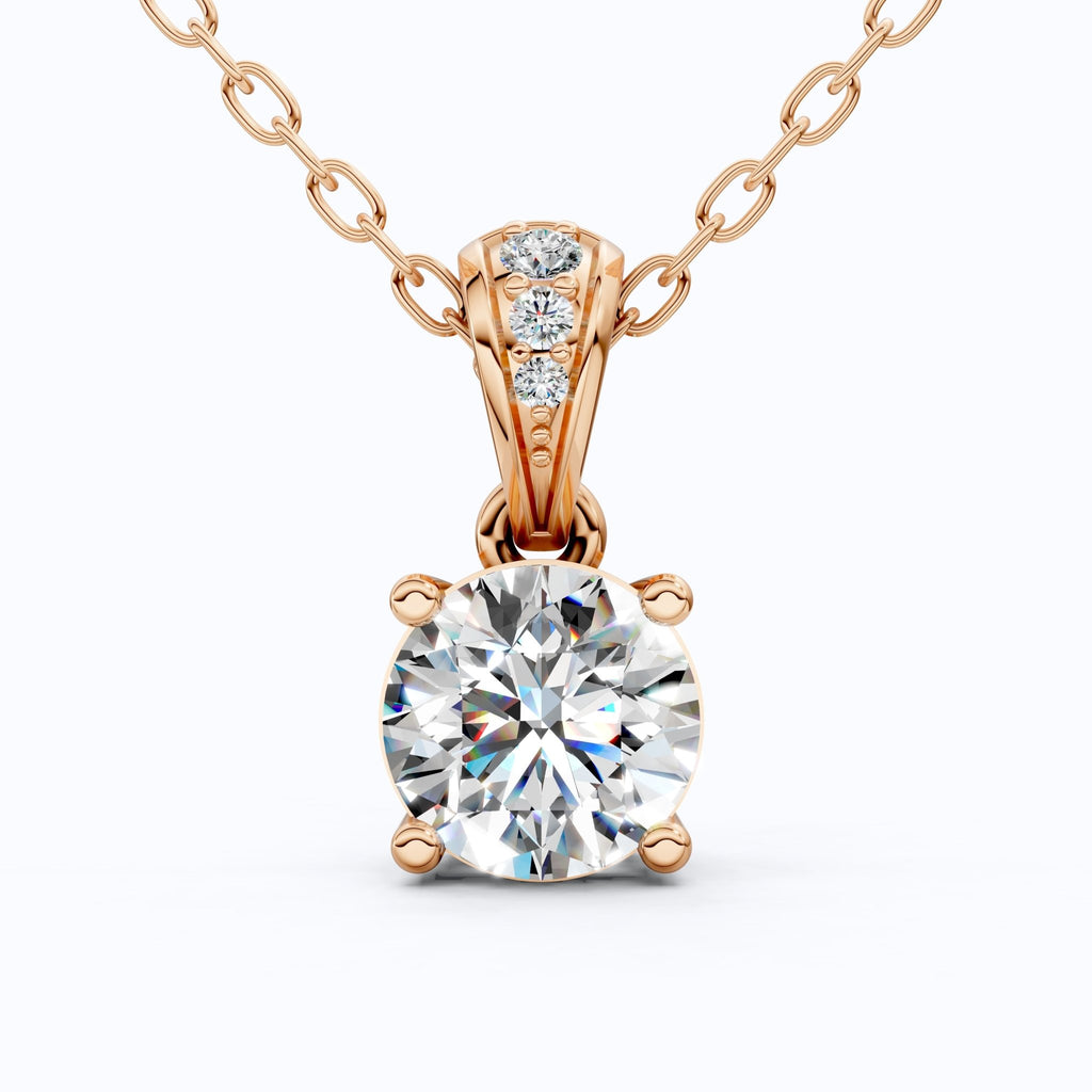 Minimalist Classic Solitaire Wedding Pendant in 14K Solid Gold, 1.00 CT Round Cut Lab Diamond, Anniversary Gift for Her, Handmade Everyday Pendant - Shoora Designs