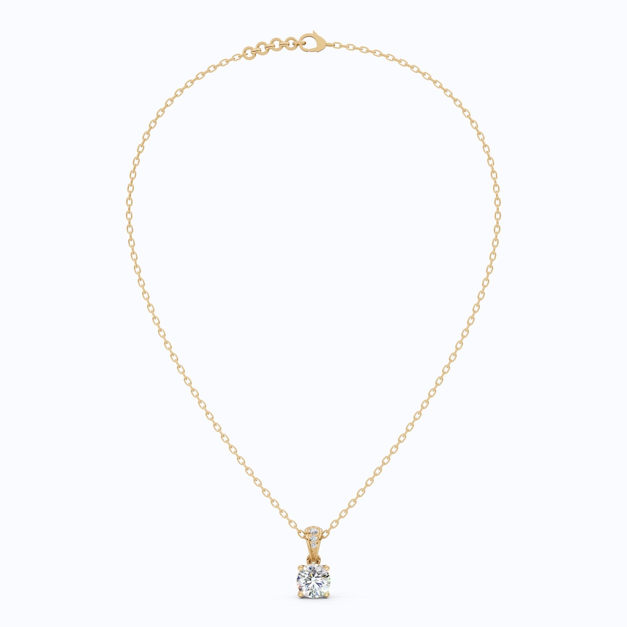 Minimalist Classic Solitaire Wedding Pendant in 14K Solid Gold, 1.00 CT Round Cut Lab Diamond, Anniversary Gift for Her, Handmade Everyday Pendant - Shoora Designs