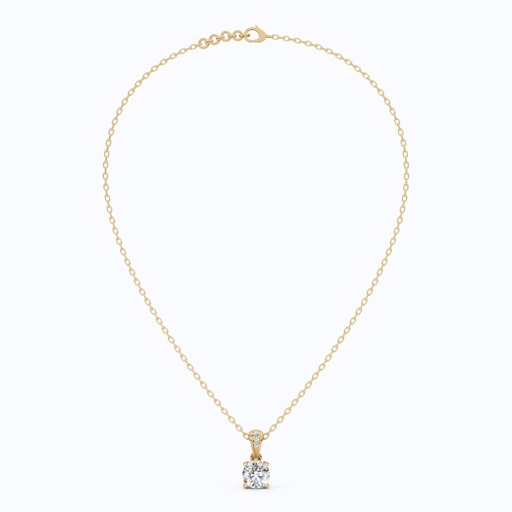 Minimalist Classic Solitaire Wedding Pendant in 14K Solid Gold, 1.00 CT Round Cut Lab Diamond, Anniversary Gift for Her, Handmade Everyday Pendant - Shoora Designs