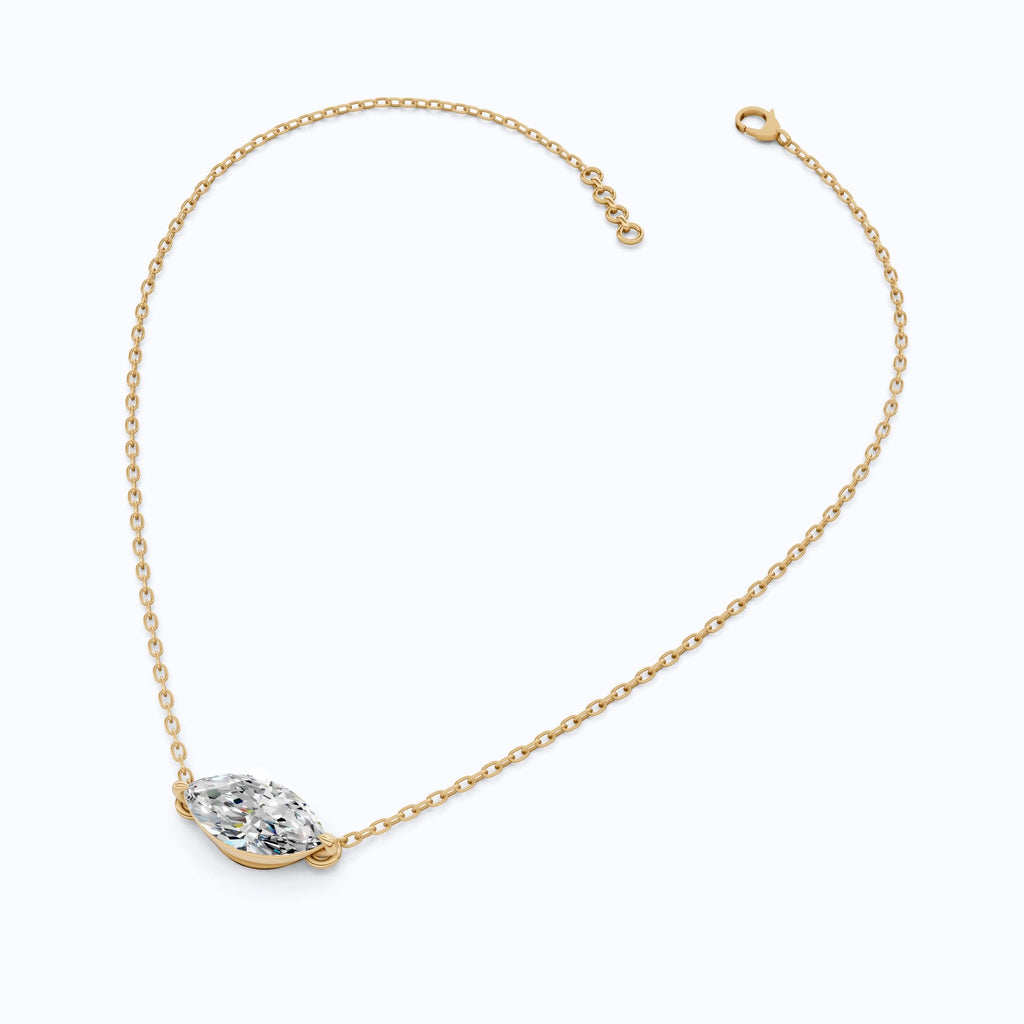 Minimalist East - West Marquise Solitaire Wedding Pendant Necklace in 14k Yellow Gold 2.00 CT Marquise Cut Lab Created Diamond, Everyday Jewelry - Shoora Designs