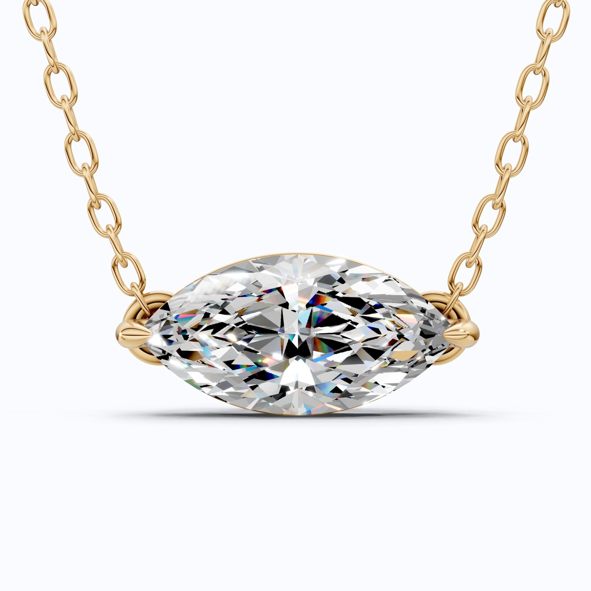 Minimalist East - West Marquise Solitaire Wedding Pendant Necklace in 14k Yellow Gold 2.00 CT Marquise Cut Lab Created Diamond, Everyday Jewelry - Shoora Designs