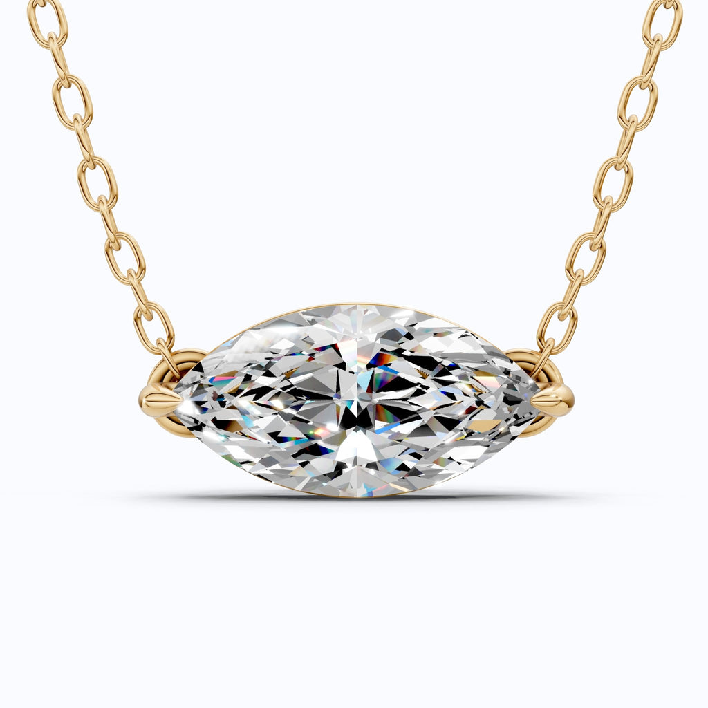 Minimalist East - West Marquise Solitaire Wedding Pendant Necklace in 14k Yellow Gold 2.00 CT Marquise Cut Lab Created Diamond, Everyday Jewelry - Shoora Designs