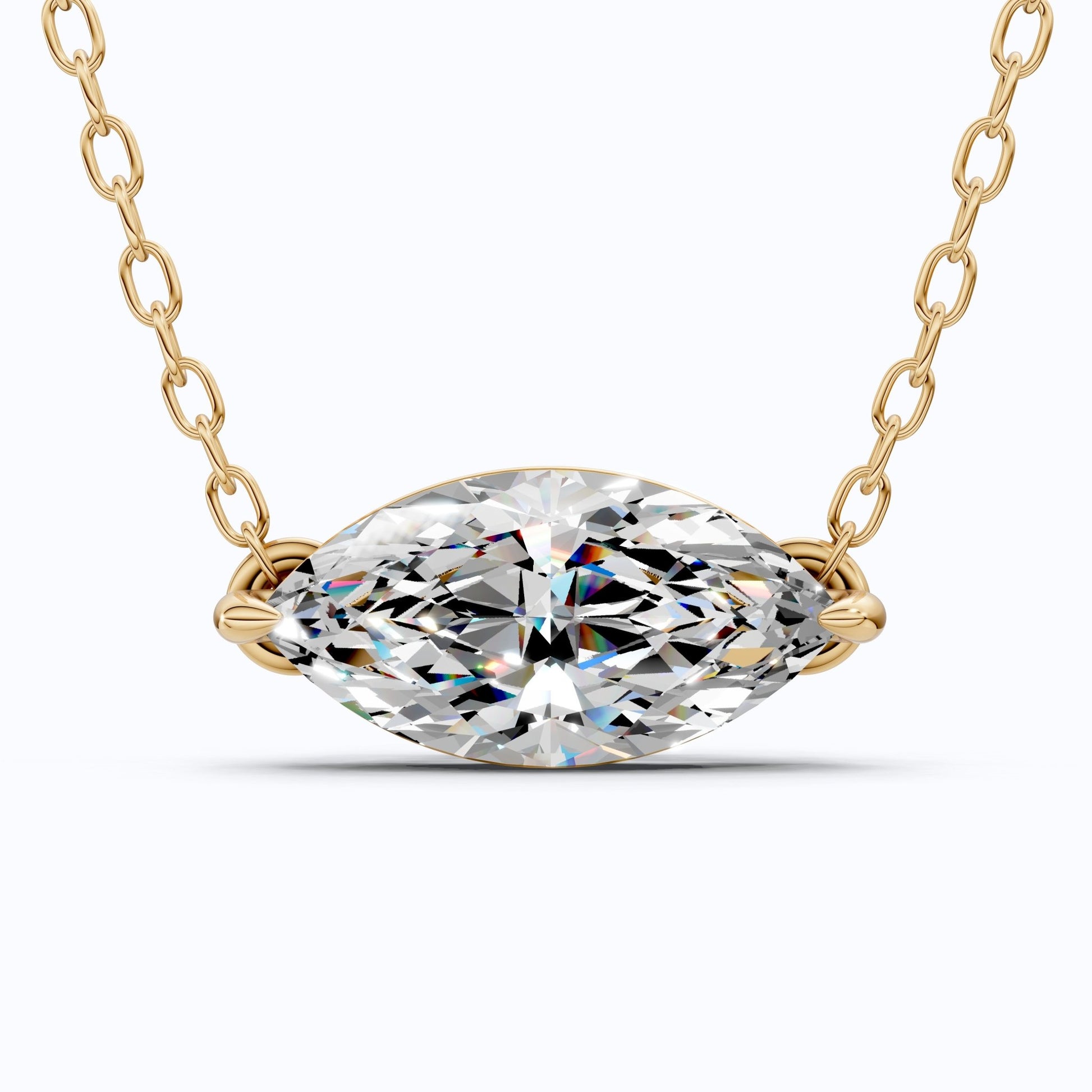Minimalist East - West Marquise Solitaire Wedding Pendant Necklace in 14k Yellow Gold 2.00 CT Marquise Cut Lab Created Diamond, Everyday Jewelry - Shoora Designs