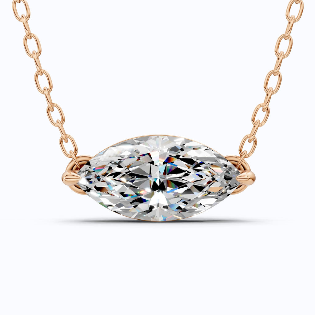 Minimalist East - West Marquise Solitaire Wedding Pendant Necklace in 14k Yellow Gold 2.00 CT Marquise Cut Lab Created Diamond, Everyday Jewelry - Shoora Designs