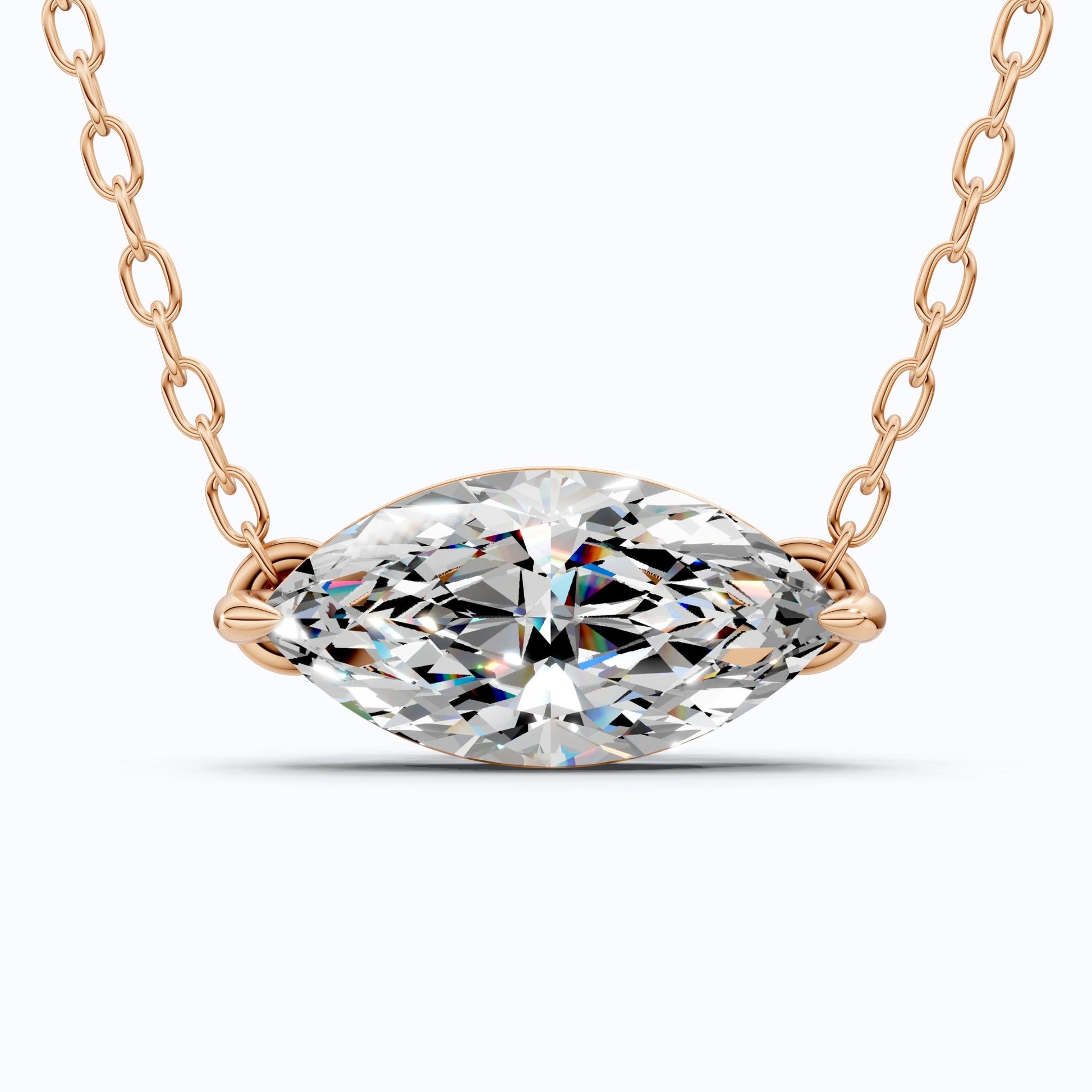 Minimalist East - West Marquise Solitaire Wedding Pendant Necklace in 14k Yellow Gold 2.00 CT Marquise Cut Lab Created Diamond, Everyday Jewelry - Shoora Designs