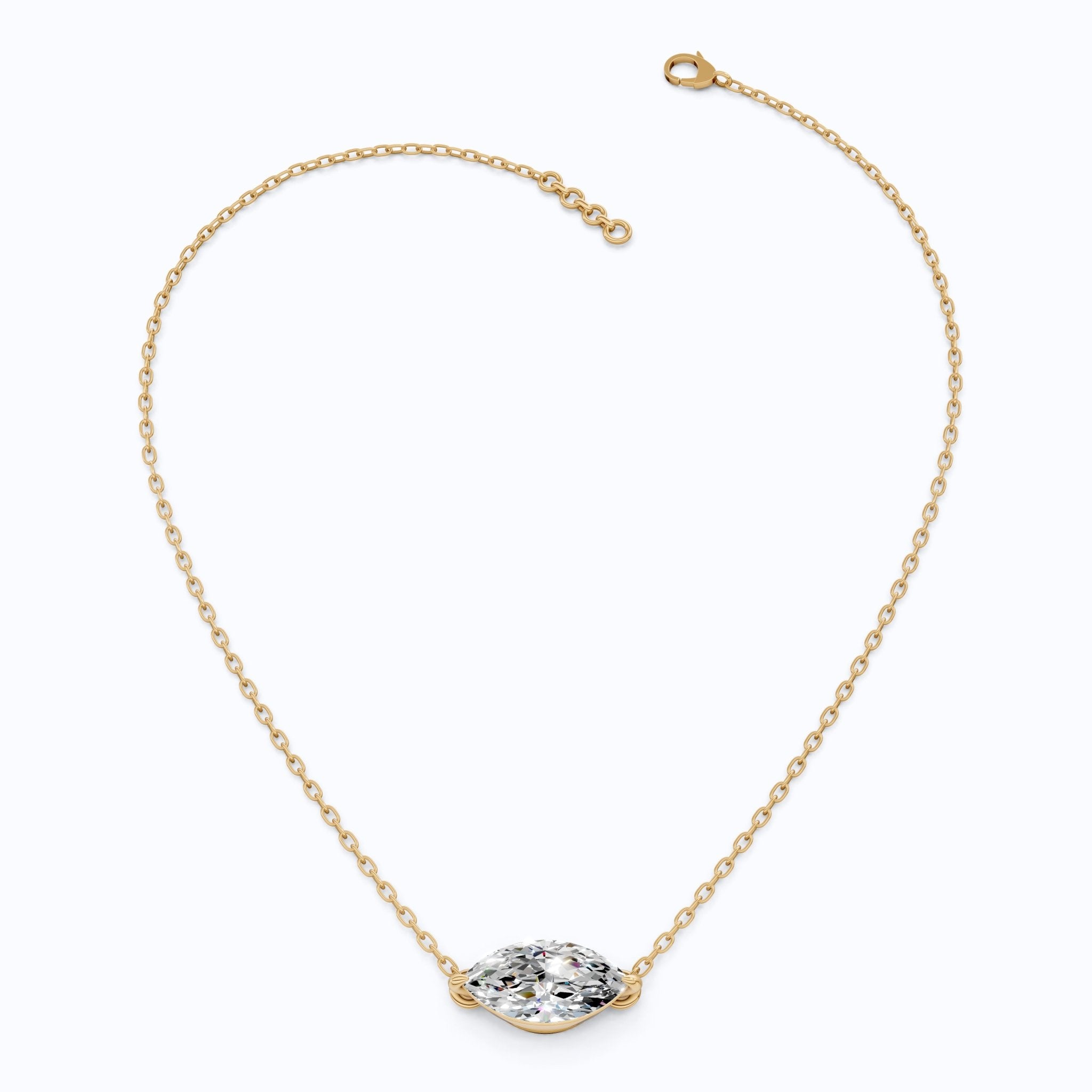 Minimalist East - West Marquise Solitaire Wedding Pendant Necklace in 14k Yellow Gold 2.00 CT Marquise Cut Lab Created Diamond, Everyday Jewelry - Shoora Designs