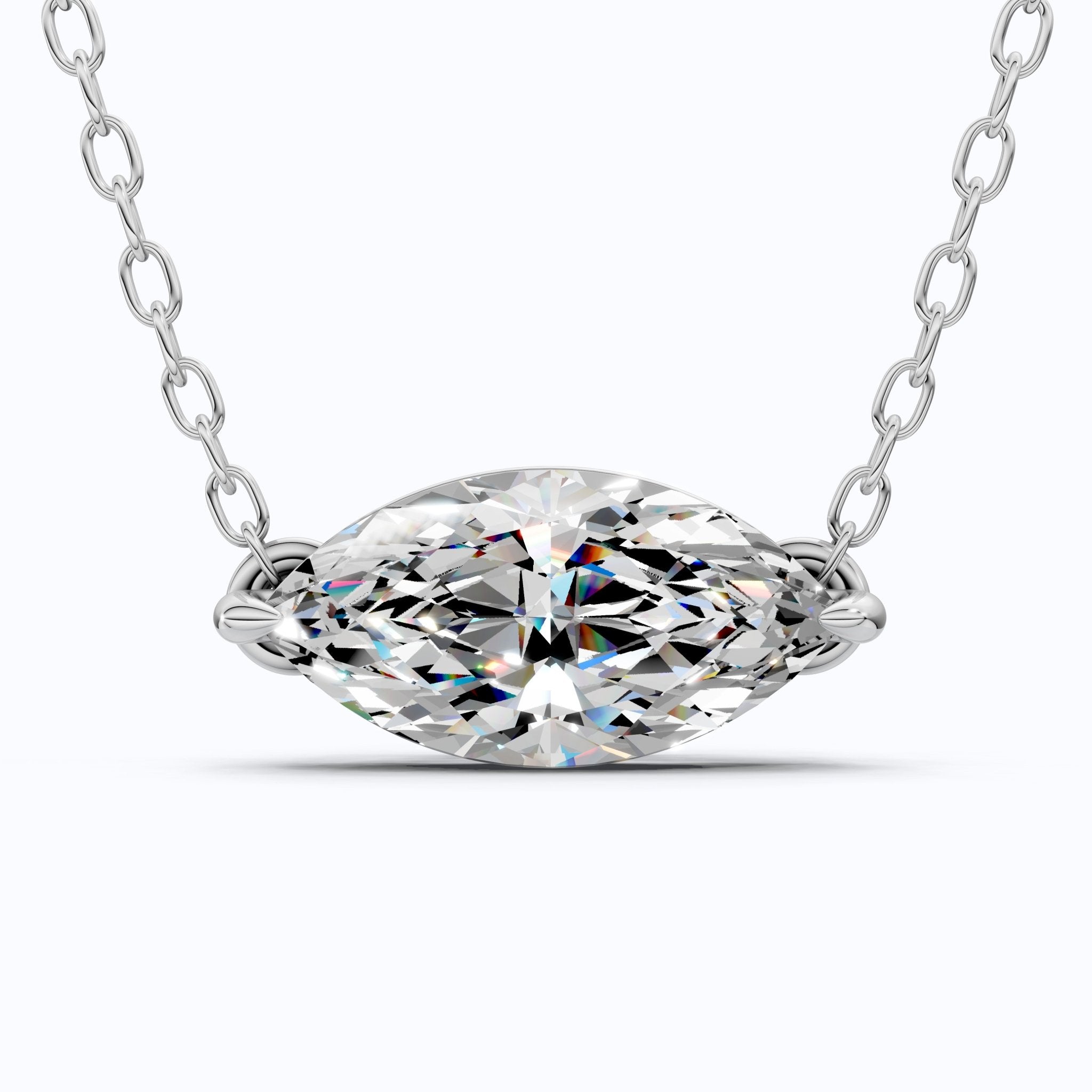 Minimalist East - West Marquise Solitaire Wedding Pendant Necklace in 14k Yellow Gold 2.00 CT Marquise Cut Lab Created Diamond, Everyday Jewelry - Shoora Designs