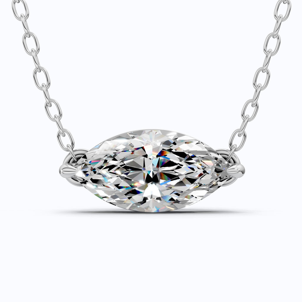 Minimalist East - West Marquise Solitaire Wedding Pendant Necklace in 14k Yellow Gold 2.00 CT Marquise Cut Lab Created Diamond, Everyday Jewelry - Shoora Designs