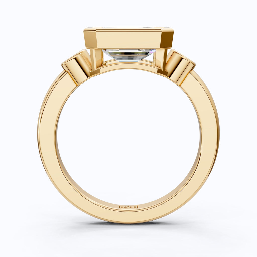 Minimalist Emerald Cut Bezel Accent Three Stone Engagement Ring in 14K Solid Gold, 1.75 CT Emerald Cut Lab Created Diamond, Bridal Jewelry, Everyday Ring - Shoora Designs
