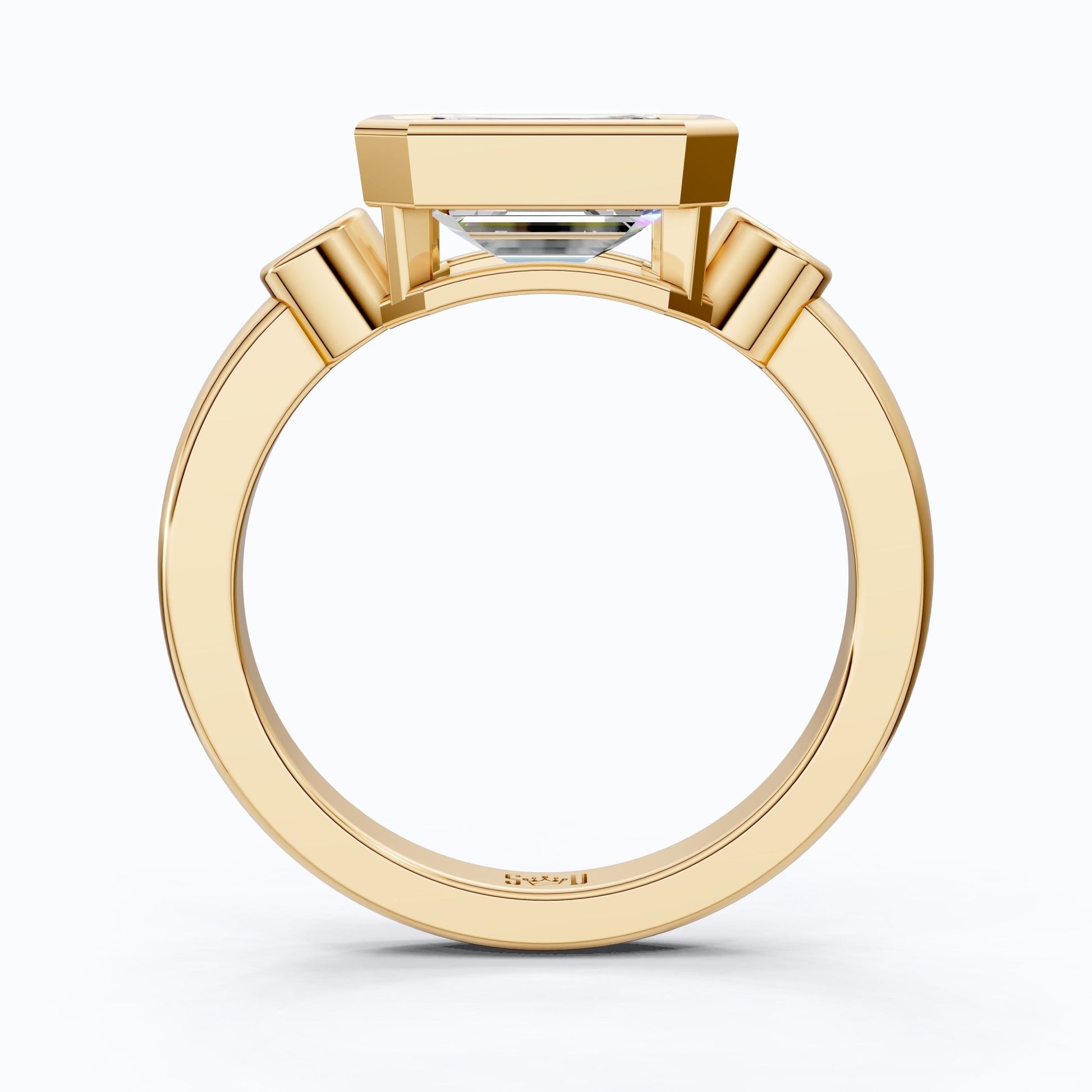 Minimalist Emerald Cut Bezel Accent Three Stone Engagement Ring in 14K Solid Gold, 1.75 CT Emerald Cut Lab Created Diamond, Bridal Jewelry, Everyday Ring - Shoora Designs