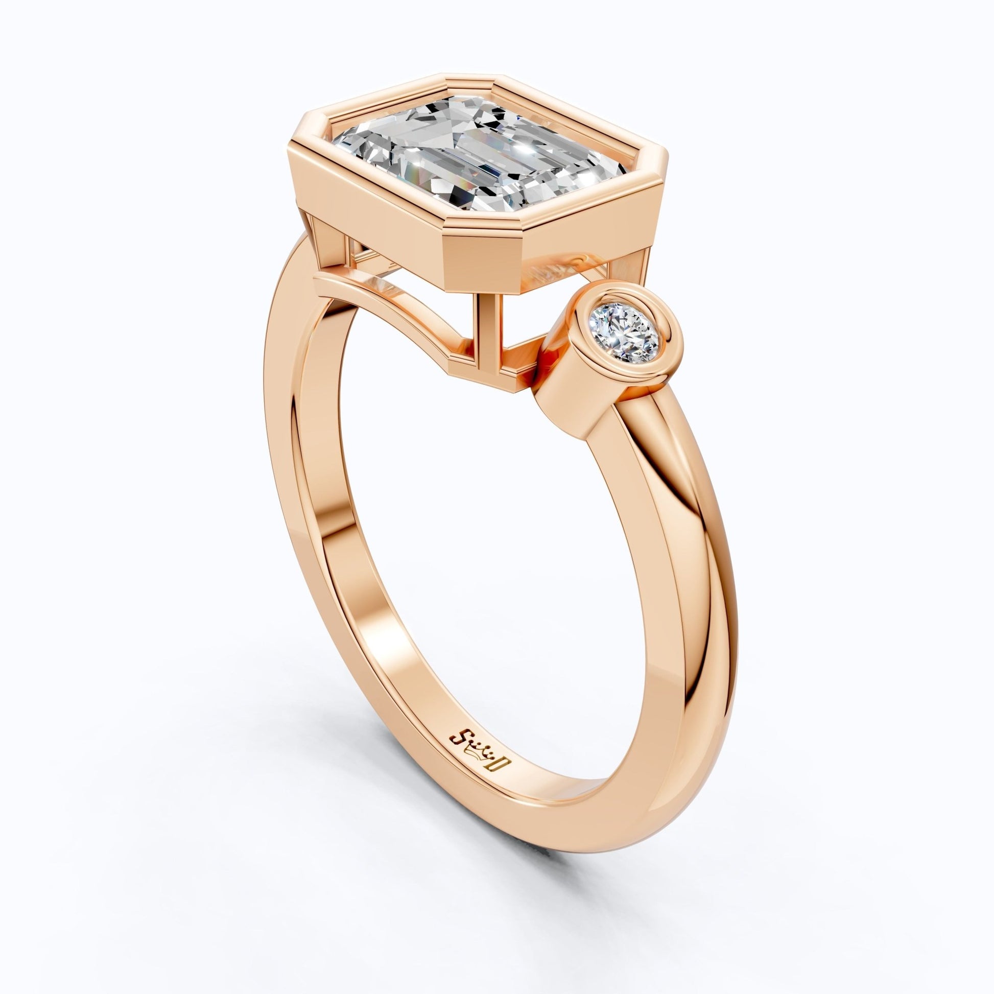 Minimalist Emerald Cut Bezel Accent Three Stone Engagement Ring in 14K Solid Gold, 1.75 CT Emerald Cut Lab Created Diamond, Bridal Jewelry, Everyday Ring - Shoora Designs