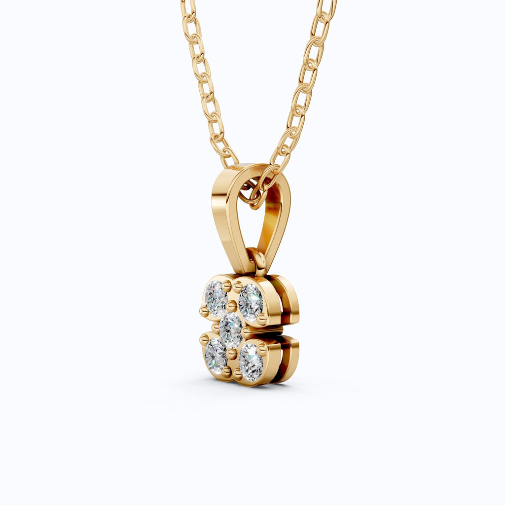 Minimalist Five - Stone Round Diamond Clover Cushion Cluster Pendant in Lab Diamond - 14k Solid Gold, Everyday Jewelry, Wedding Gift for Women - Shoora Designs