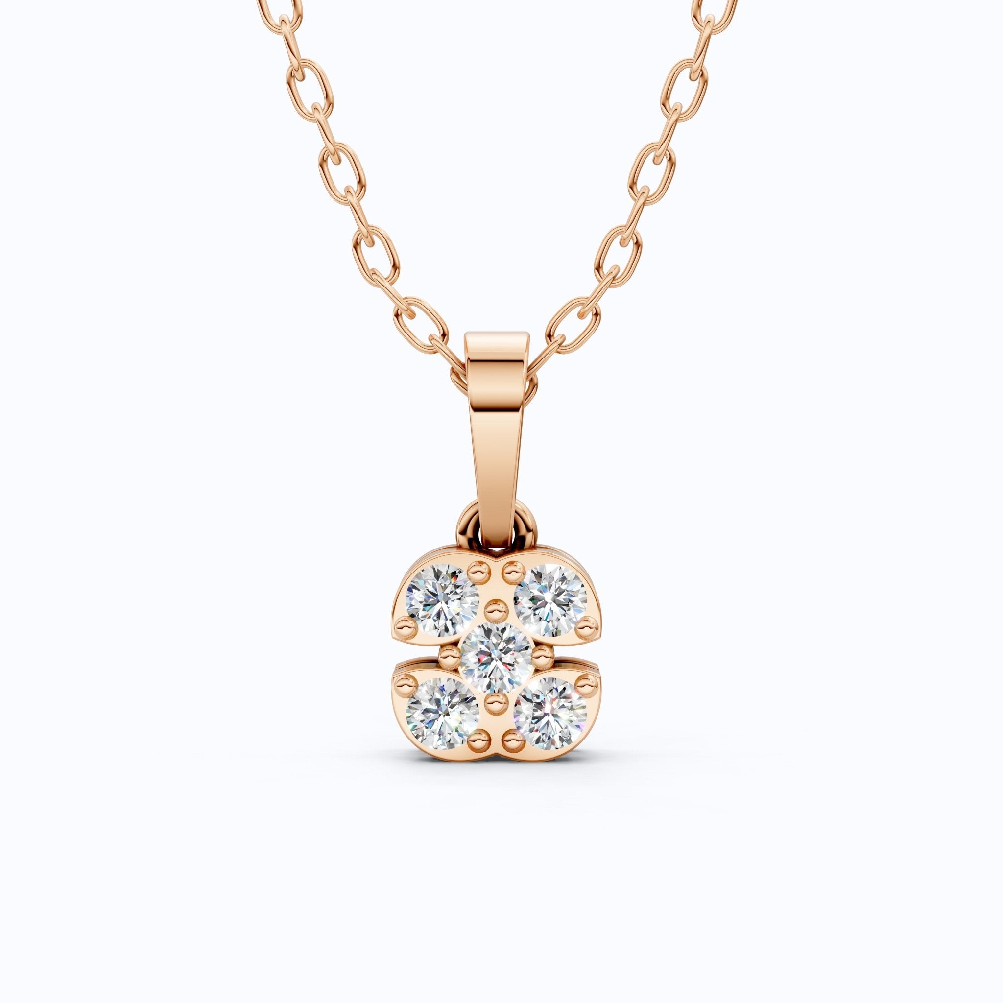 Minimalist Five - Stone Round Diamond Clover Cushion Cluster Pendant in Lab Diamond - 14k Solid Gold, Everyday Jewelry, Wedding Gift for Women - Shoora Designs
